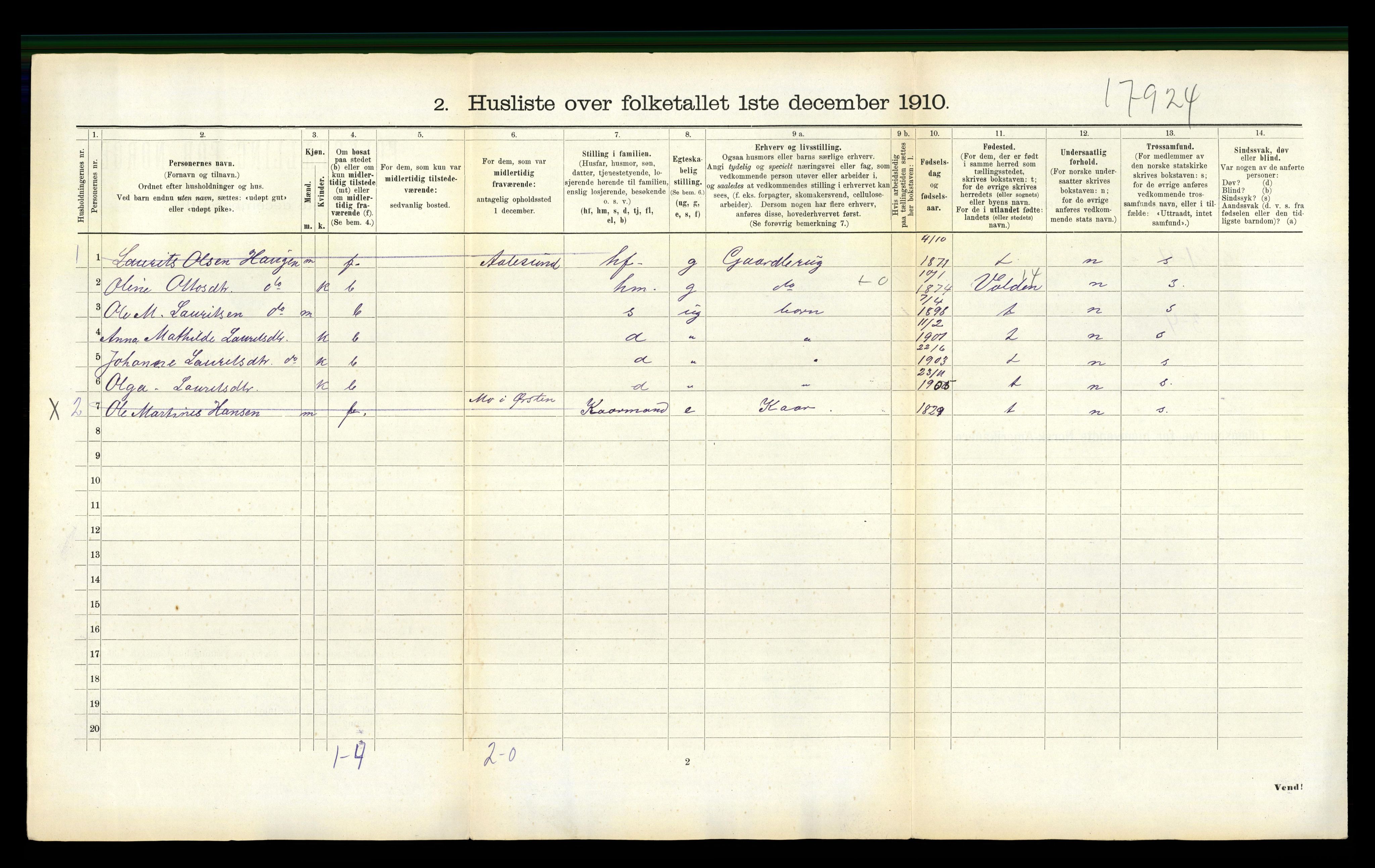 RA, 1910 census for Ørsta, 1910, p. 743