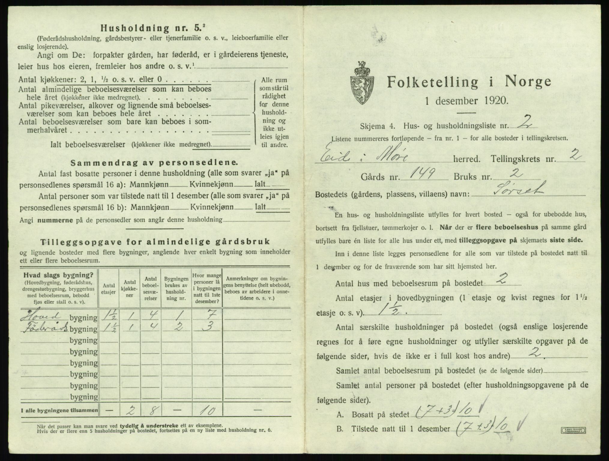 SAT, 1920 census for Eid (MR), 1920, p. 100