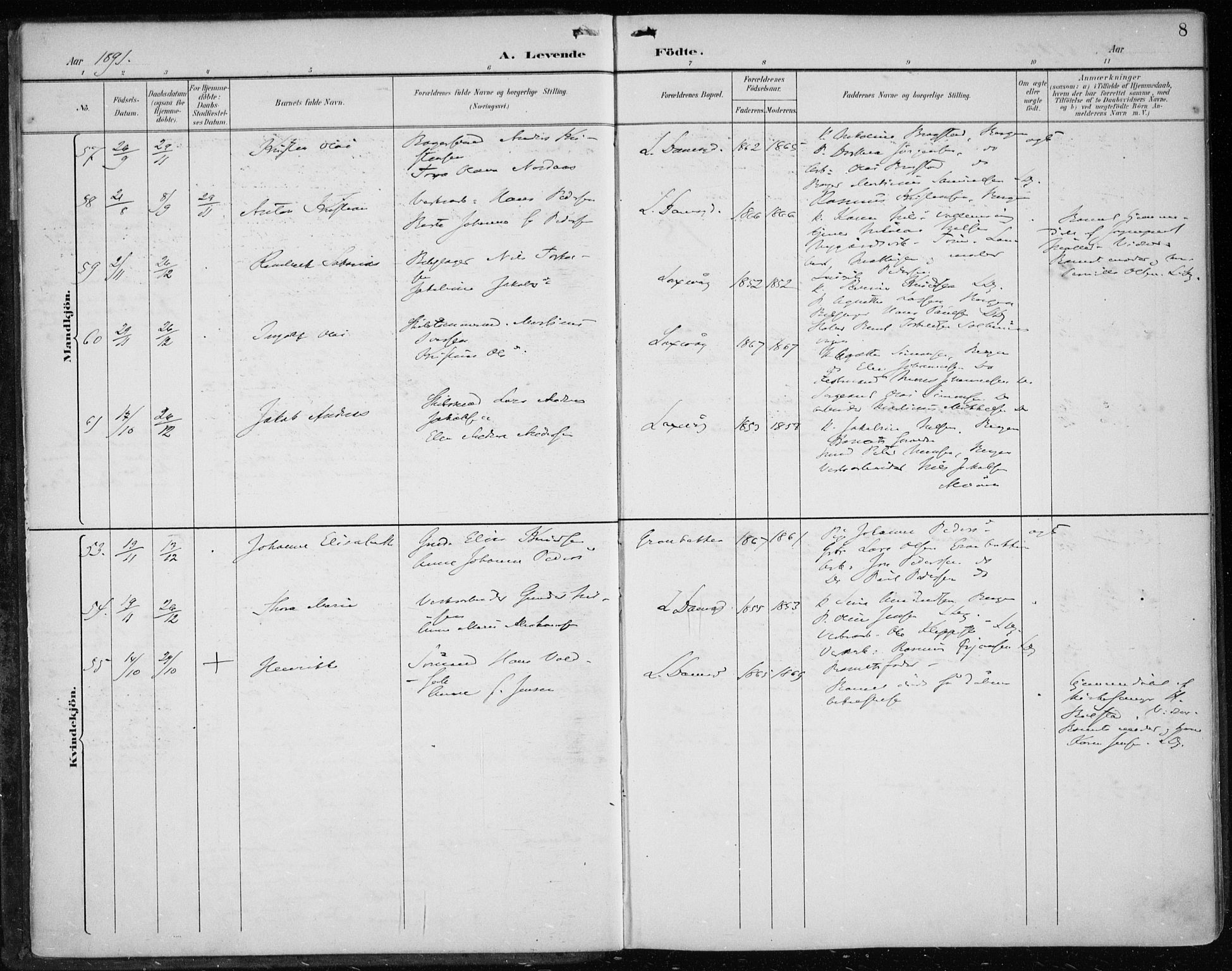 Askøy Sokneprestembete, AV/SAB-A-74101/H/Ha/Haa/Haae/L0003: Parish register (official) no. E 3, 1891-1903, p. 8