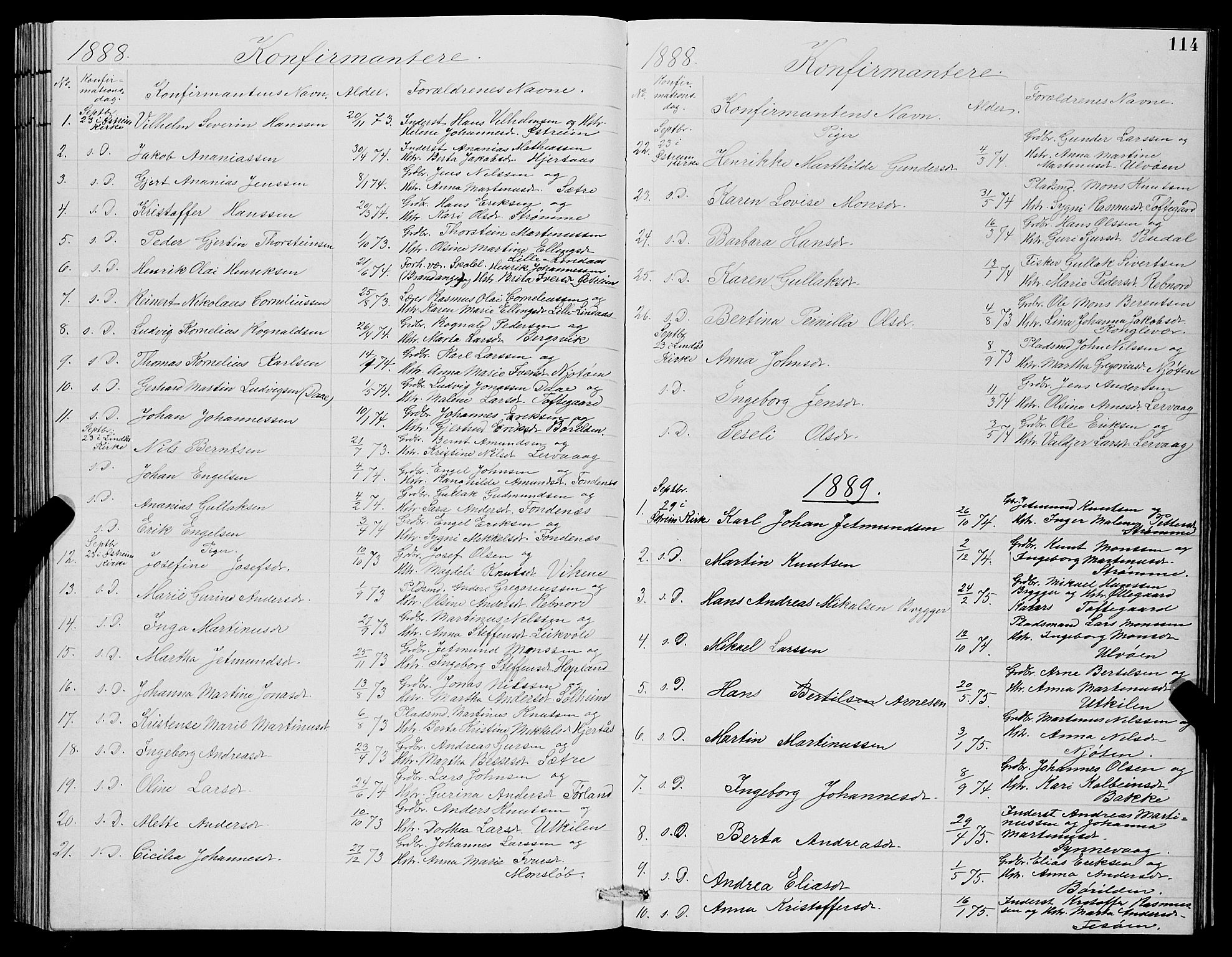 Lindås Sokneprestembete, SAB/A-76701/H/Hab: Parish register (copy) no. C 3, 1886-1893, p. 114