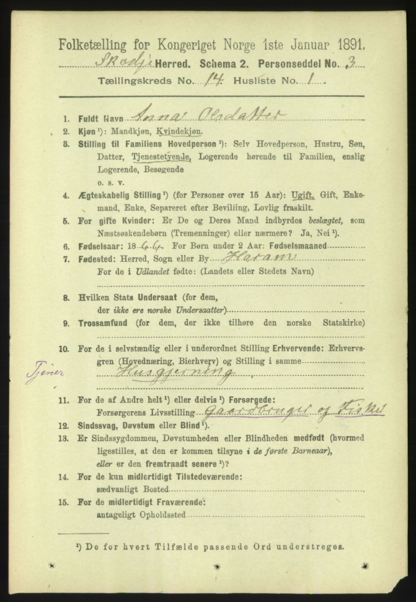 RA, 1891 census for 1529 Skodje, 1891, p. 3015