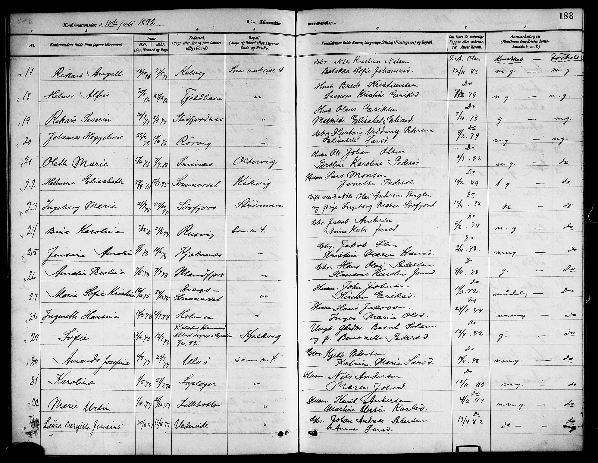 Ministerialprotokoller, klokkerbøker og fødselsregistre - Nordland, AV/SAT-A-1459/861/L0876: Parish register (copy) no. 861C02, 1887-1903, p. 183