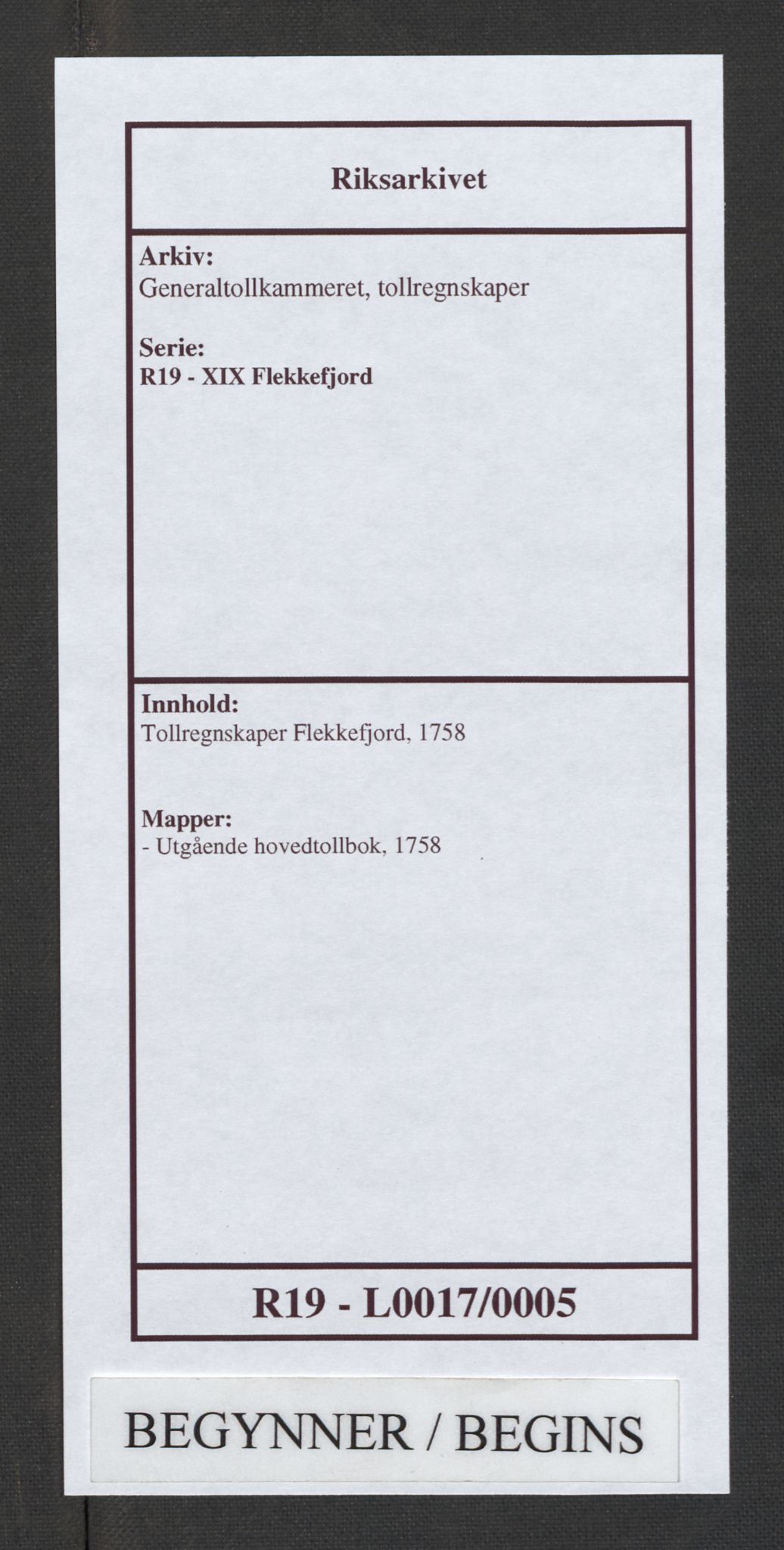 Generaltollkammeret, tollregnskaper, AV/RA-EA-5490/R19/L0017/0005: Tollregnskaper Flekkefjord / Utgående hovedtollbok, 1758