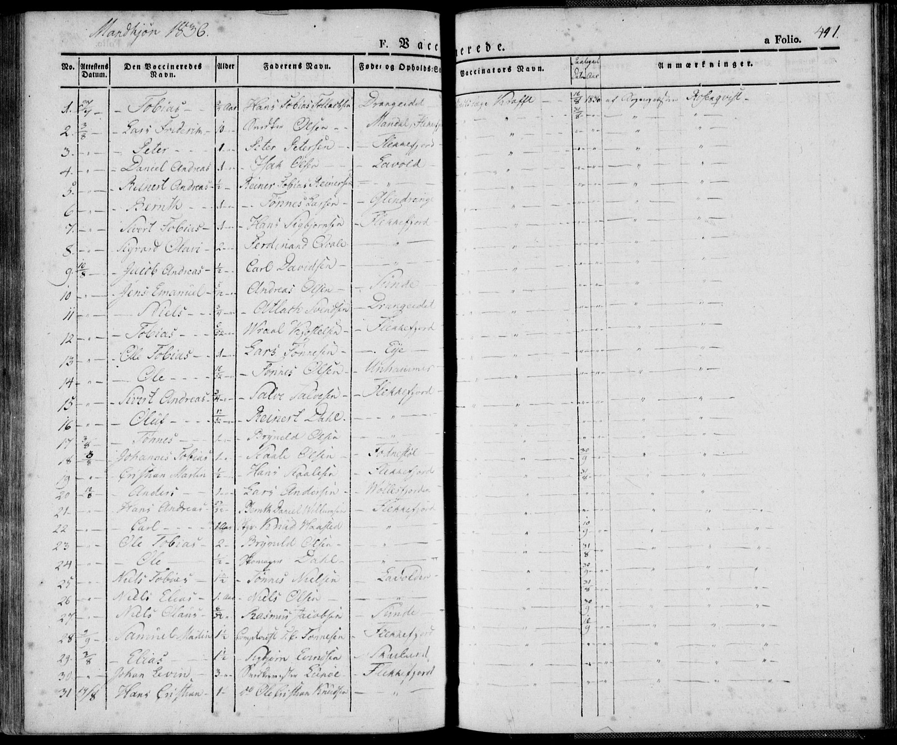 Flekkefjord sokneprestkontor, SAK/1111-0012/F/Fa/Fac/L0003: Parish register (official) no. A 3, 1826-1841, p. 441