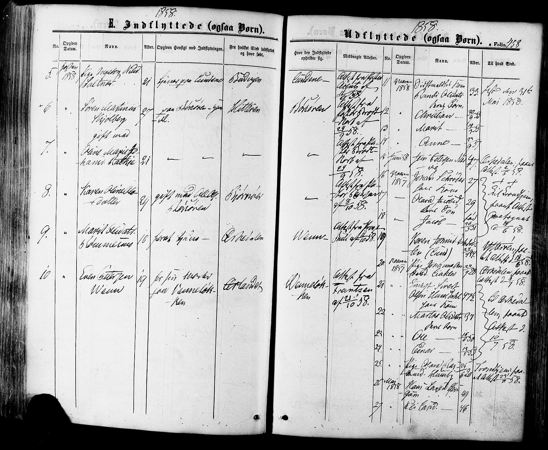 Ministerialprotokoller, klokkerbøker og fødselsregistre - Sør-Trøndelag, SAT/A-1456/665/L0772: Parish register (official) no. 665A07, 1856-1878, p. 458