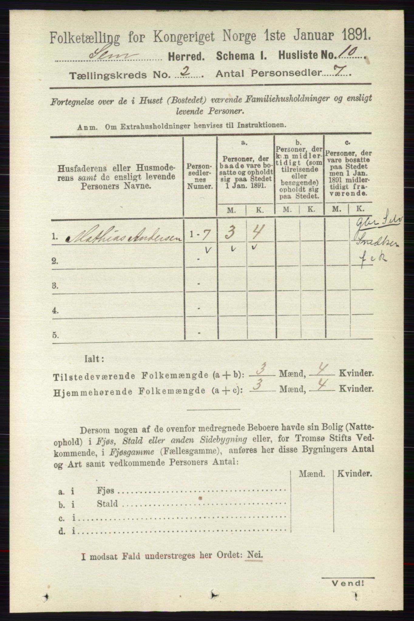 RA, 1891 census for 0721 Sem, 1891, p. 597