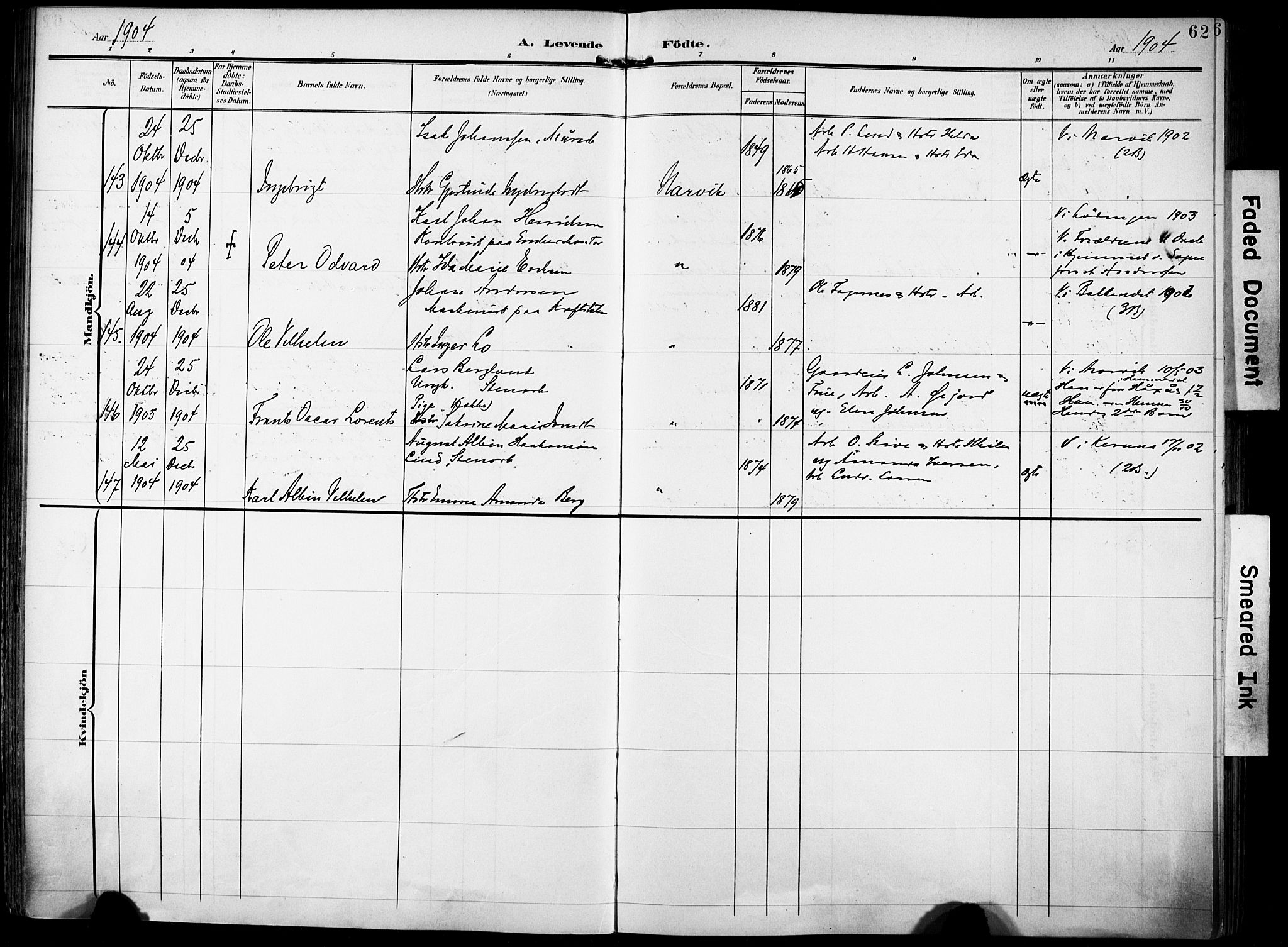 Ministerialprotokoller, klokkerbøker og fødselsregistre - Nordland, AV/SAT-A-1459/871/L0994: Parish register (official) no. 871A10, 1902-1910, p. 62