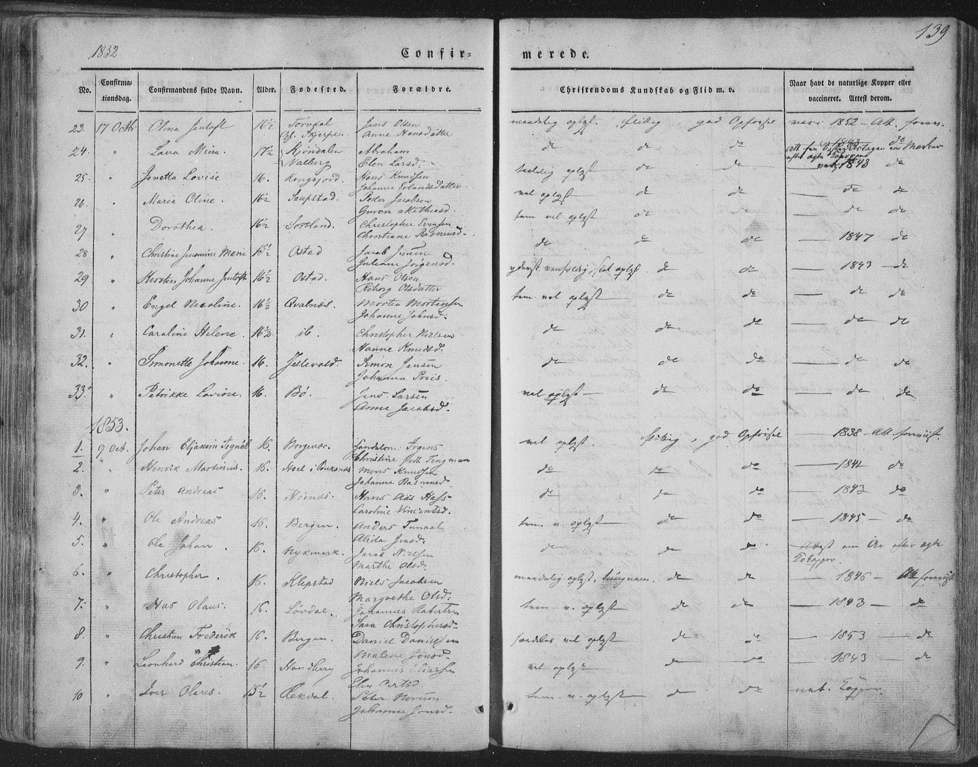 Ministerialprotokoller, klokkerbøker og fødselsregistre - Nordland, AV/SAT-A-1459/880/L1131: Parish register (official) no. 880A05, 1844-1868, p. 139