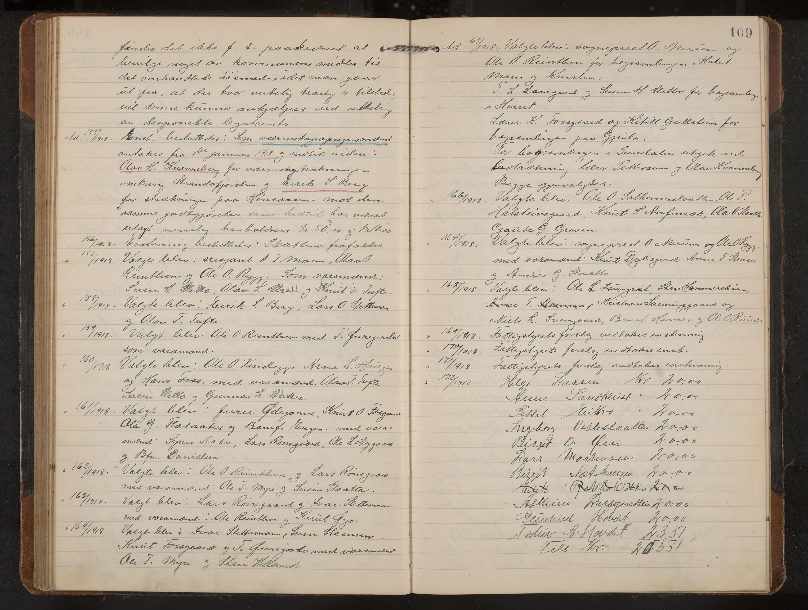 Hol formannskap og sentraladministrasjon, IKAK/0620021-1/A/L0006: Møtebok, 1916-1922, p. 109