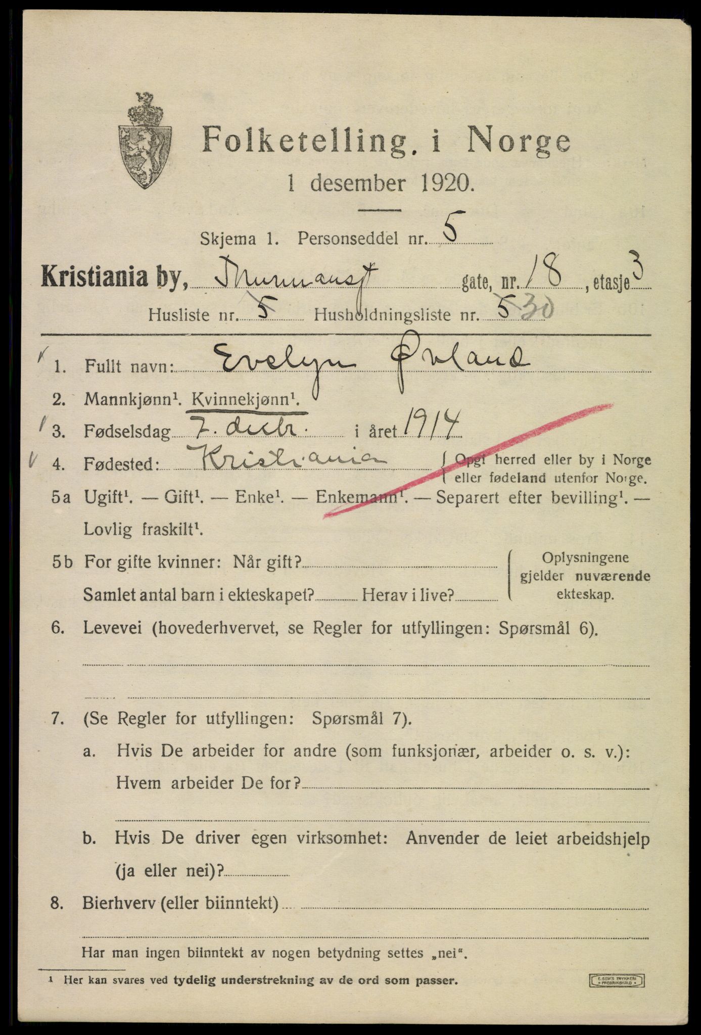 SAO, 1920 census for Kristiania, 1920, p. 581581