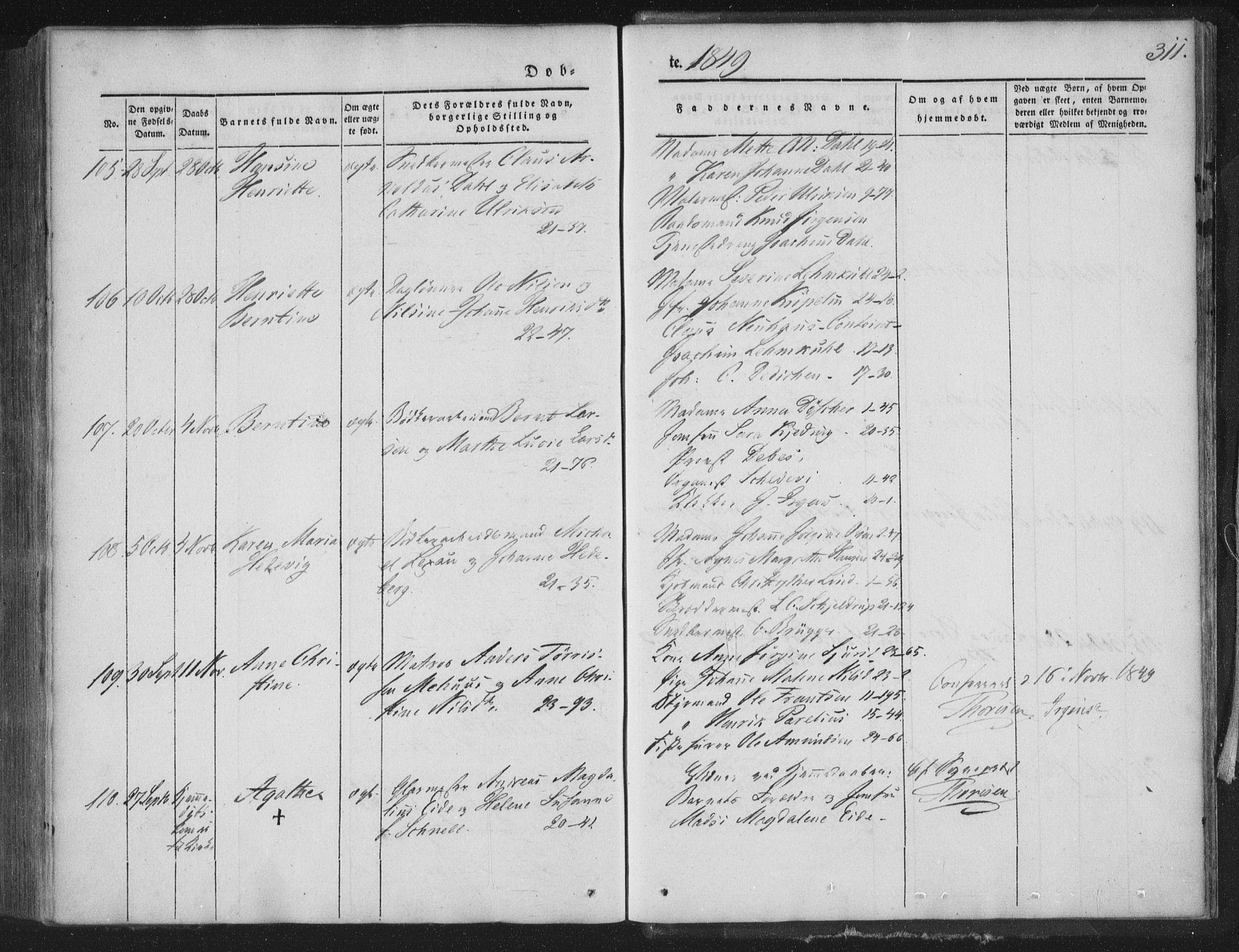 Korskirken sokneprestembete, AV/SAB-A-76101/H/Haa/L0016: Parish register (official) no. B 2, 1841-1851, p. 311