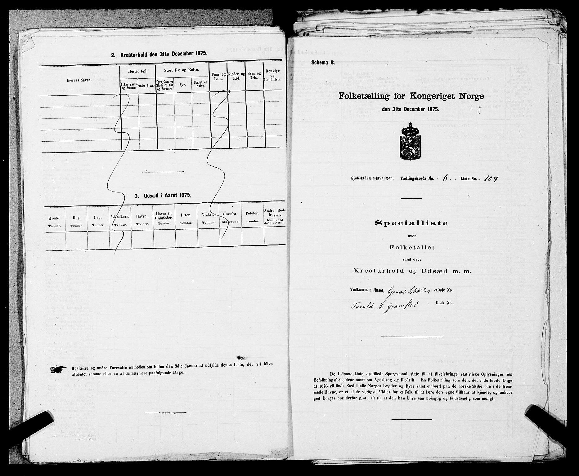 SAST, 1875 census for 1103 Stavanger, 1875, p. 1151