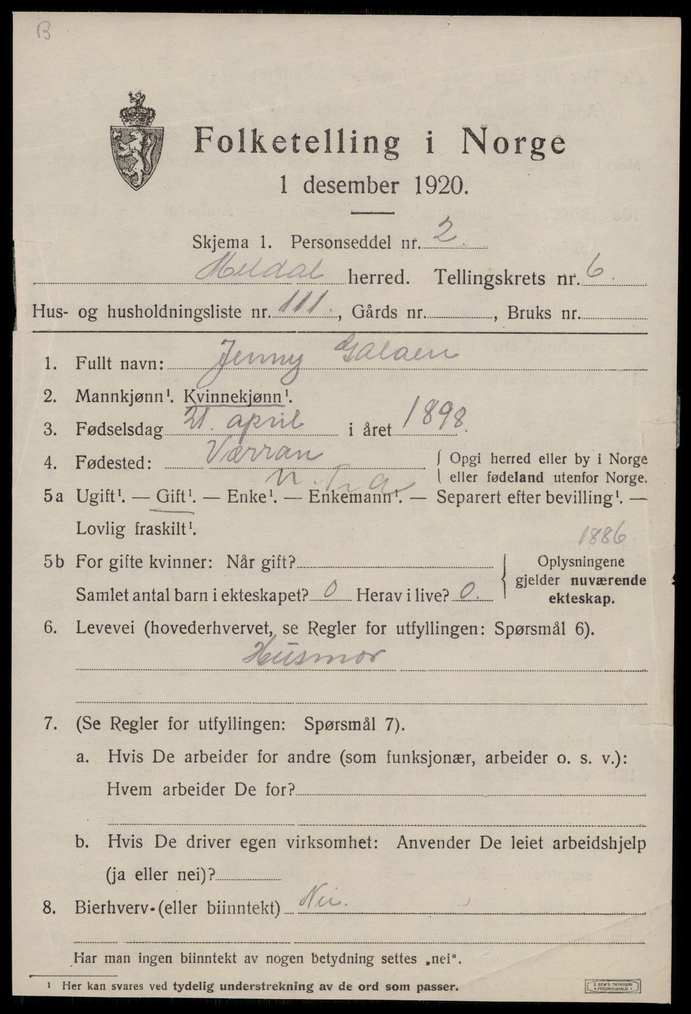 SAT, 1920 census for Meldal, 1920, p. 7283