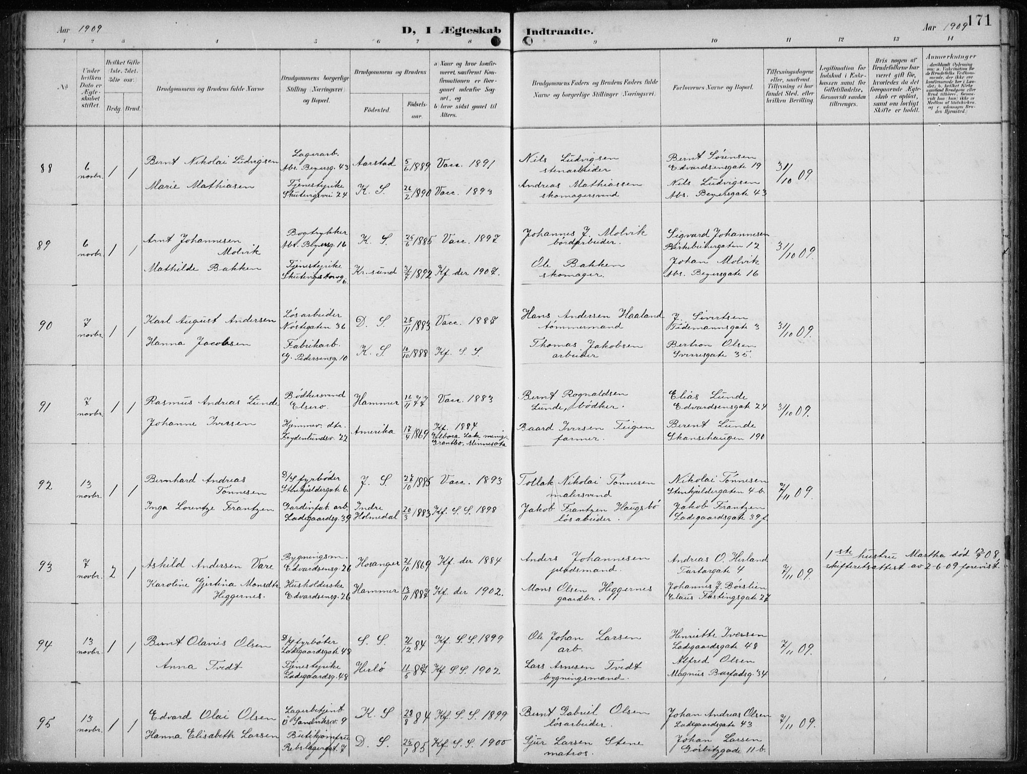 Sandviken Sokneprestembete, AV/SAB-A-77601/H/Ha/L0014: Parish register (official) no. D 1, 1896-1911, p. 171