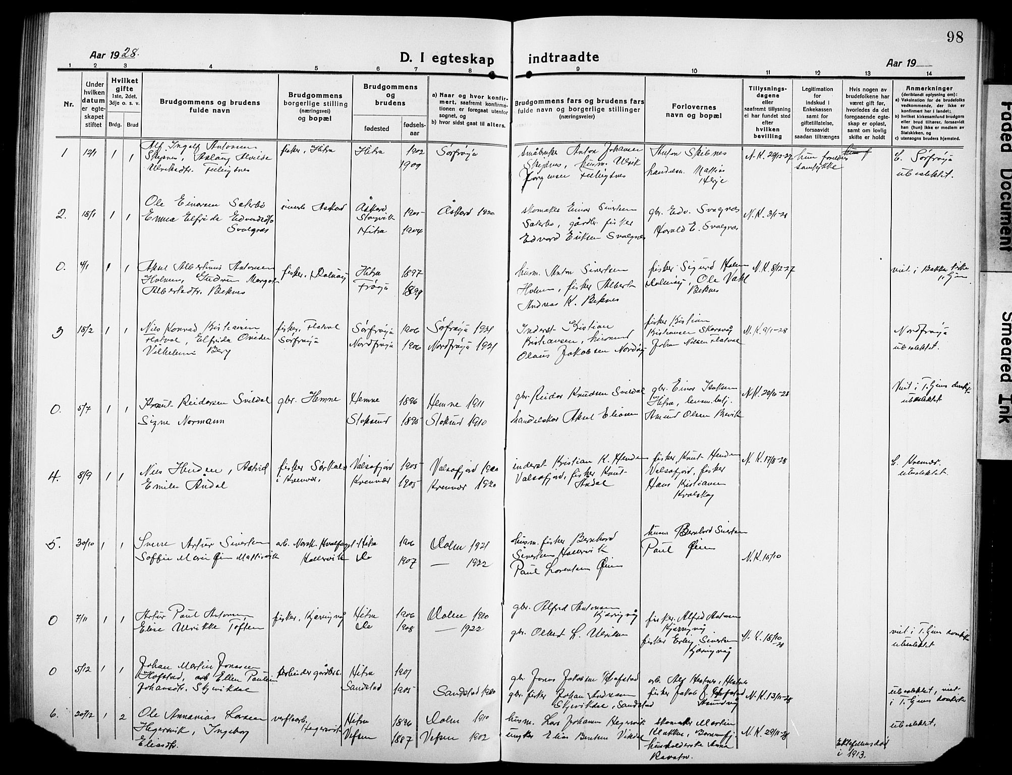 Ministerialprotokoller, klokkerbøker og fødselsregistre - Sør-Trøndelag, SAT/A-1456/634/L0543: Parish register (copy) no. 634C05, 1917-1928, p. 98