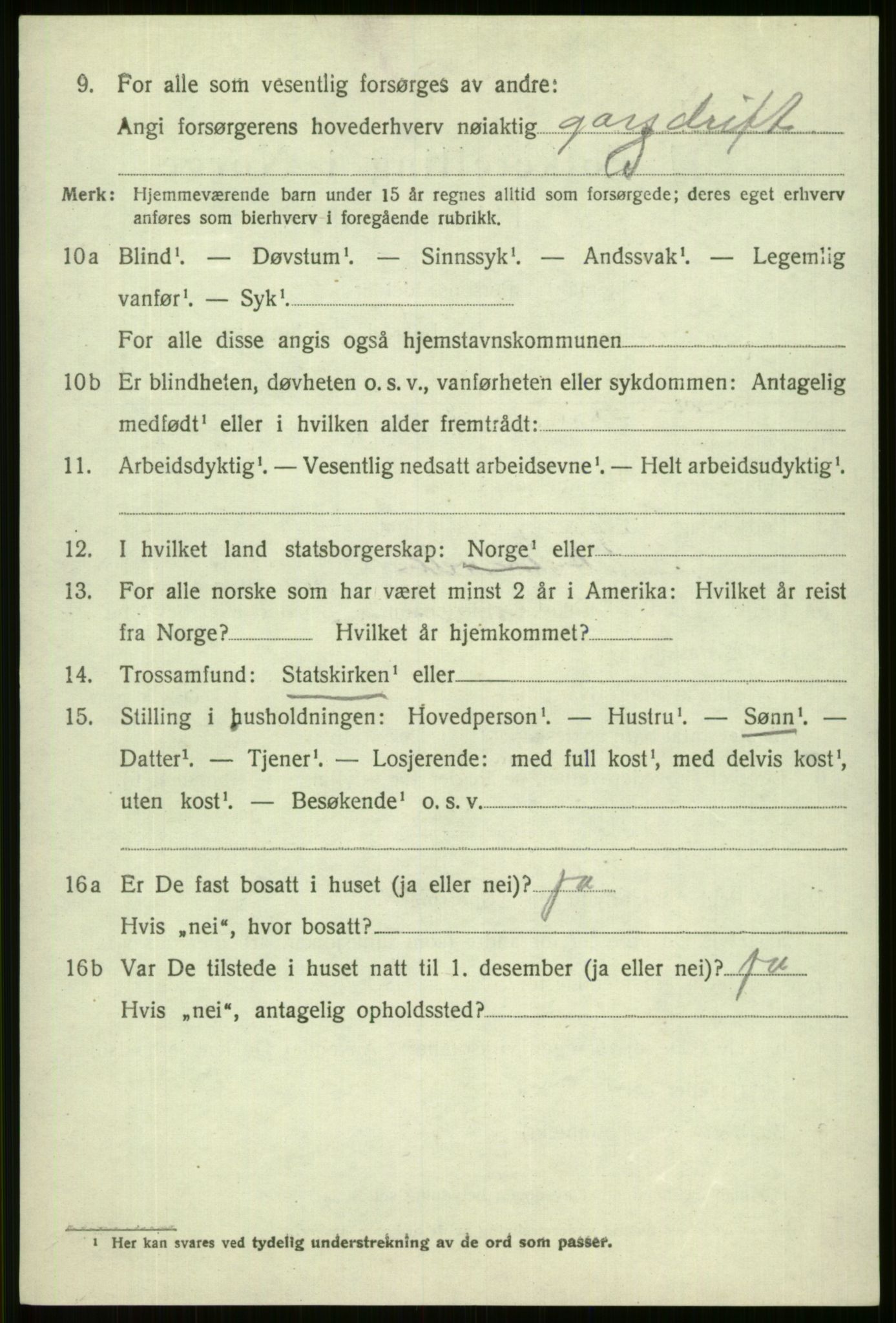 SAB, 1920 census for Vossestrand, 1920, p. 1459