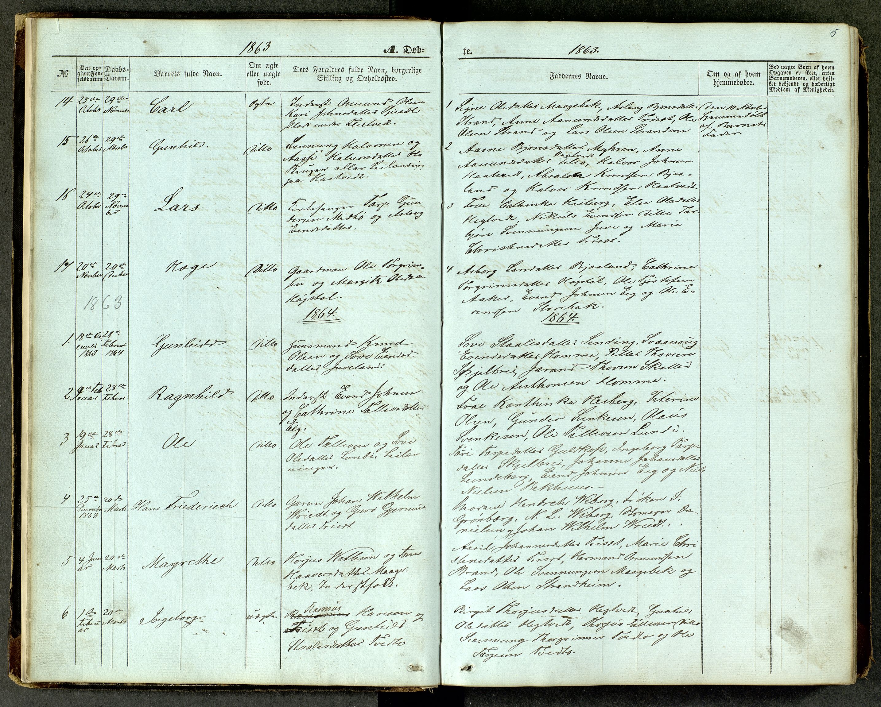 Lårdal kirkebøker, SAKO/A-284/G/Ga/L0002: Parish register (copy) no. I 2, 1861-1890, p. 5