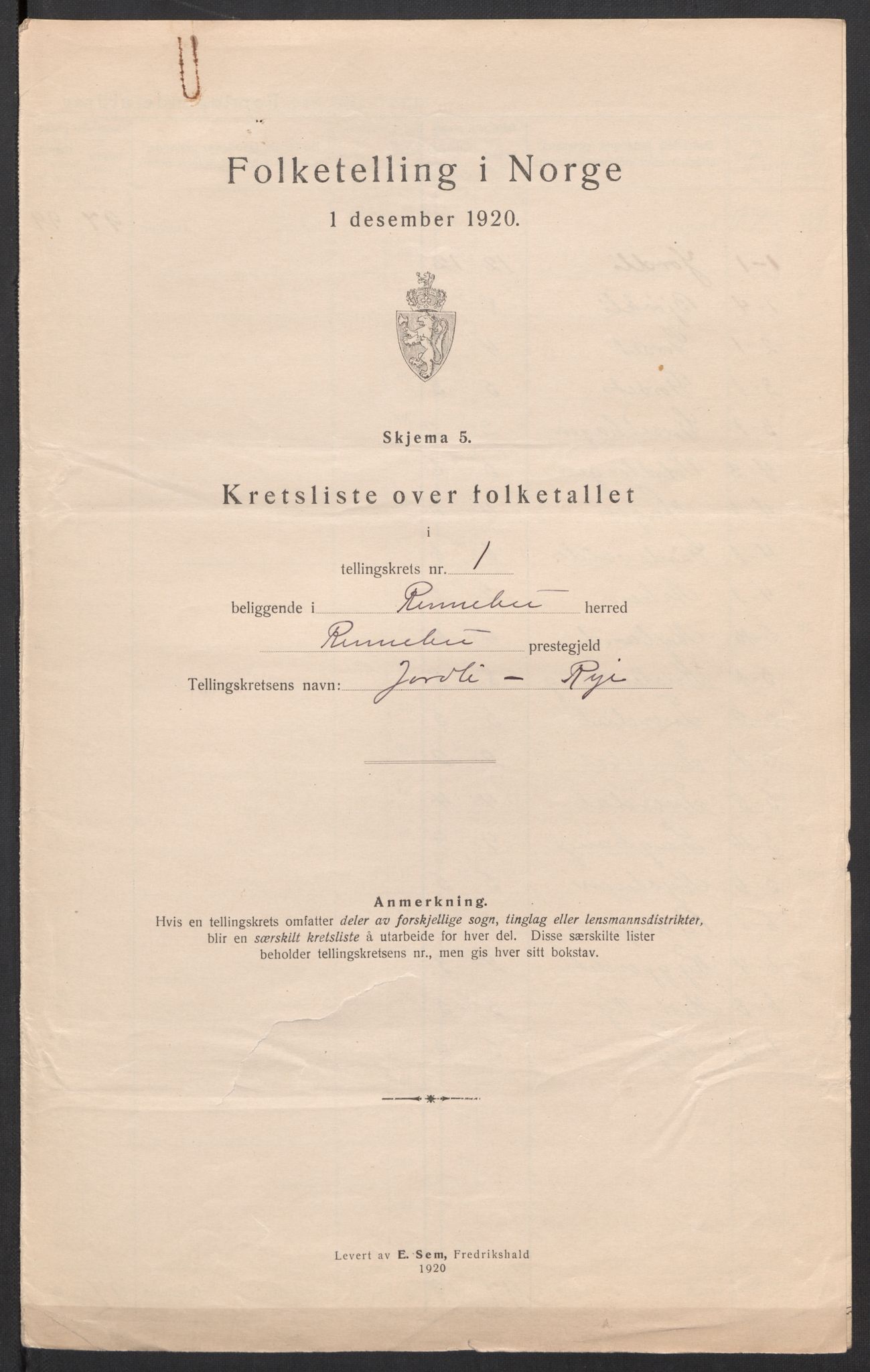 SAT, 1920 census for Rennebu, 1920, p. 6