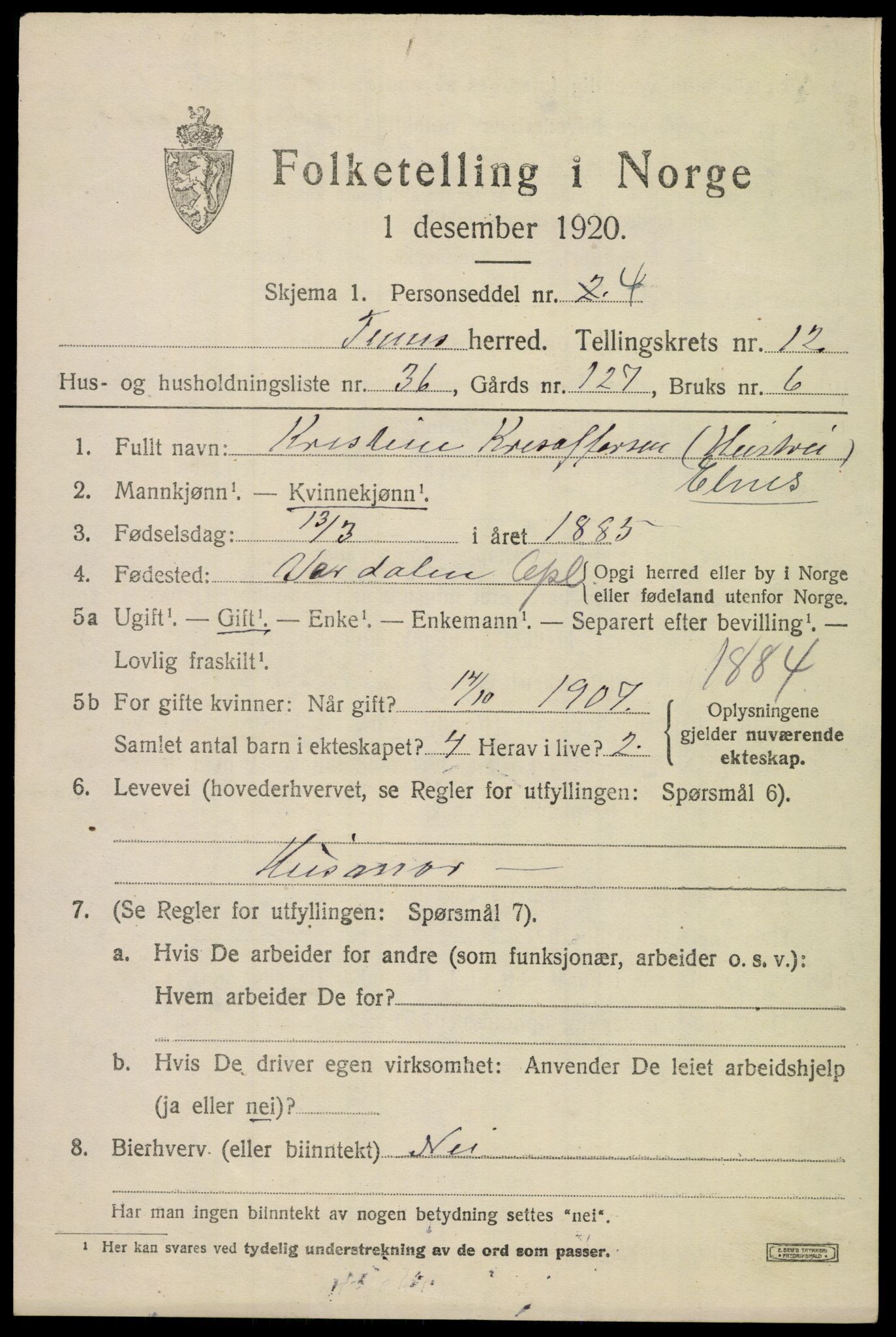 SAKO, 1920 census for Tinn, 1920, p. 8140