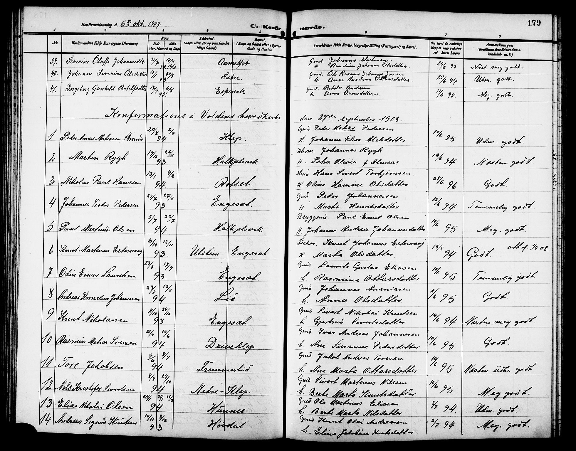 Ministerialprotokoller, klokkerbøker og fødselsregistre - Møre og Romsdal, SAT/A-1454/511/L0159: Parish register (copy) no. 511C05, 1902-1920, p. 179
