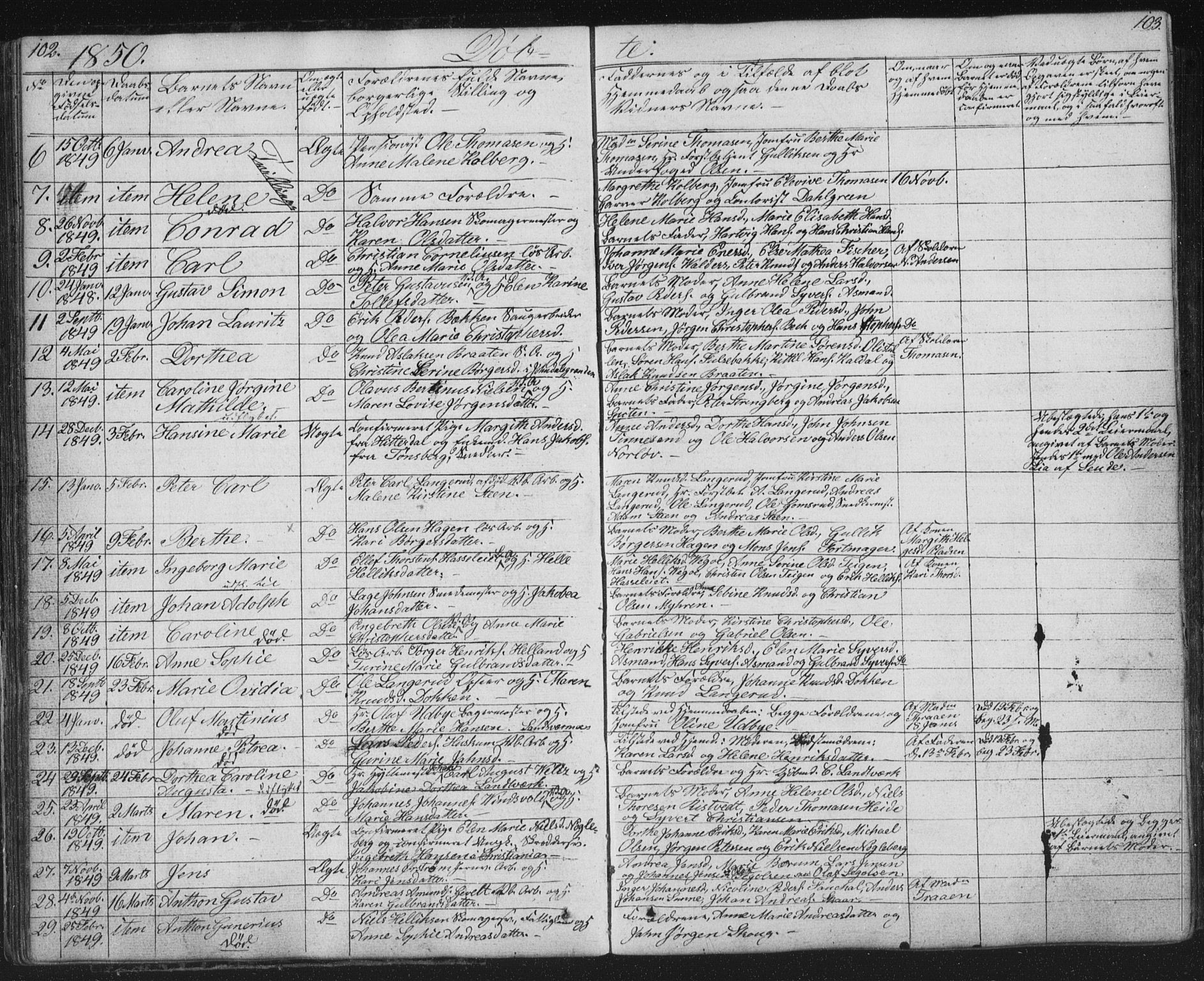 Kongsberg kirkebøker, AV/SAKO-A-22/G/Ga/L0002: Parish register (copy) no. 2, 1839-1858, p. 102-103