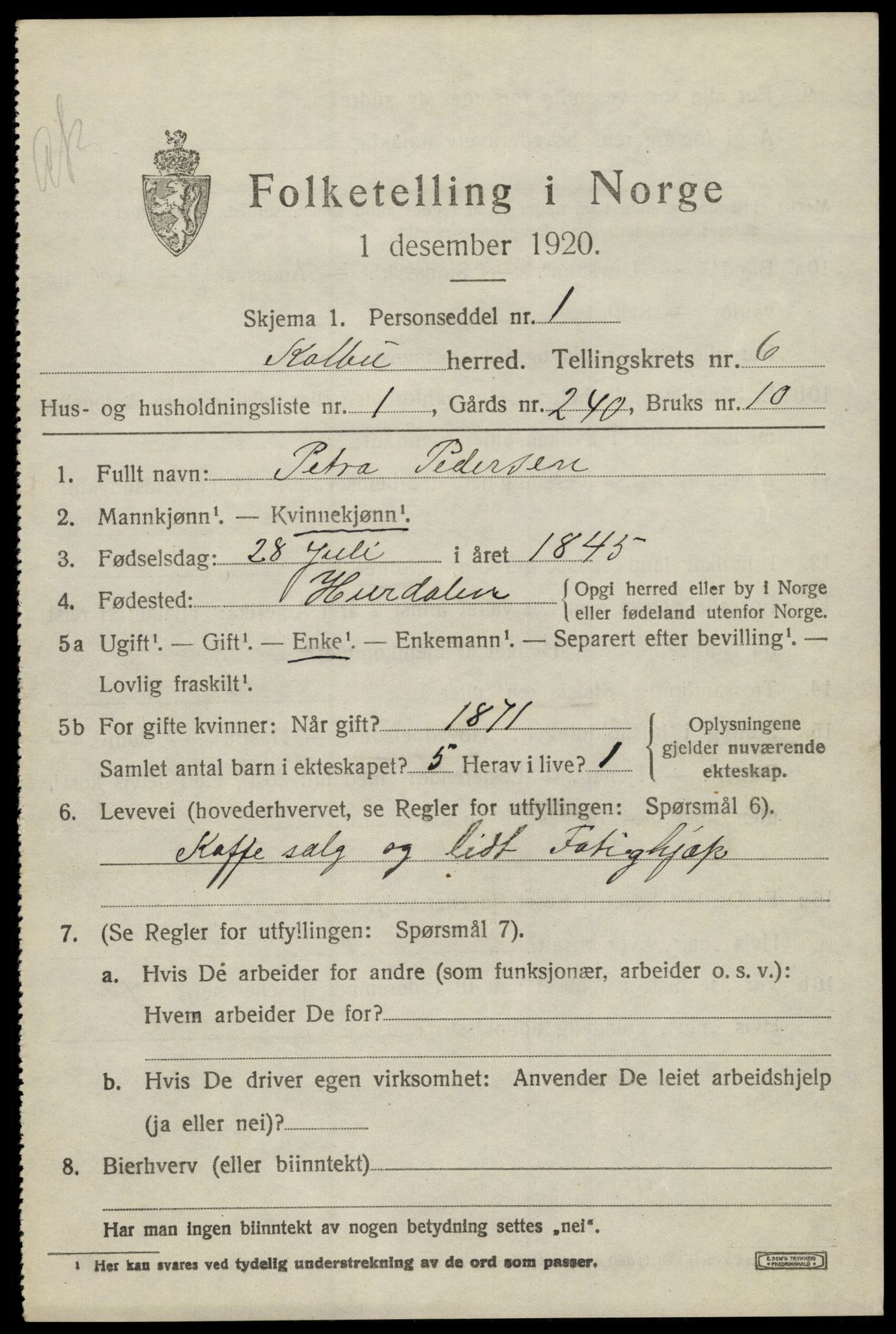 SAH, 1920 census for Kolbu, 1920, p. 4436