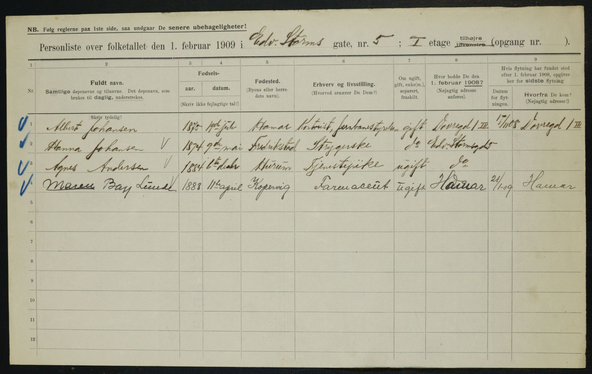 OBA, Municipal Census 1909 for Kristiania, 1909, p. 17090