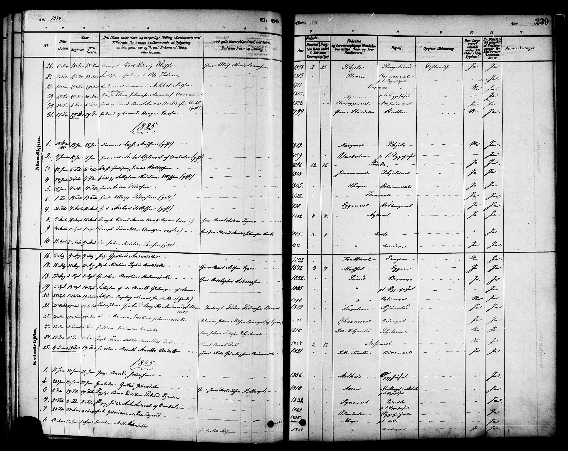 Ministerialprotokoller, klokkerbøker og fødselsregistre - Nord-Trøndelag, SAT/A-1458/717/L0159: Parish register (official) no. 717A09, 1878-1898, p. 239