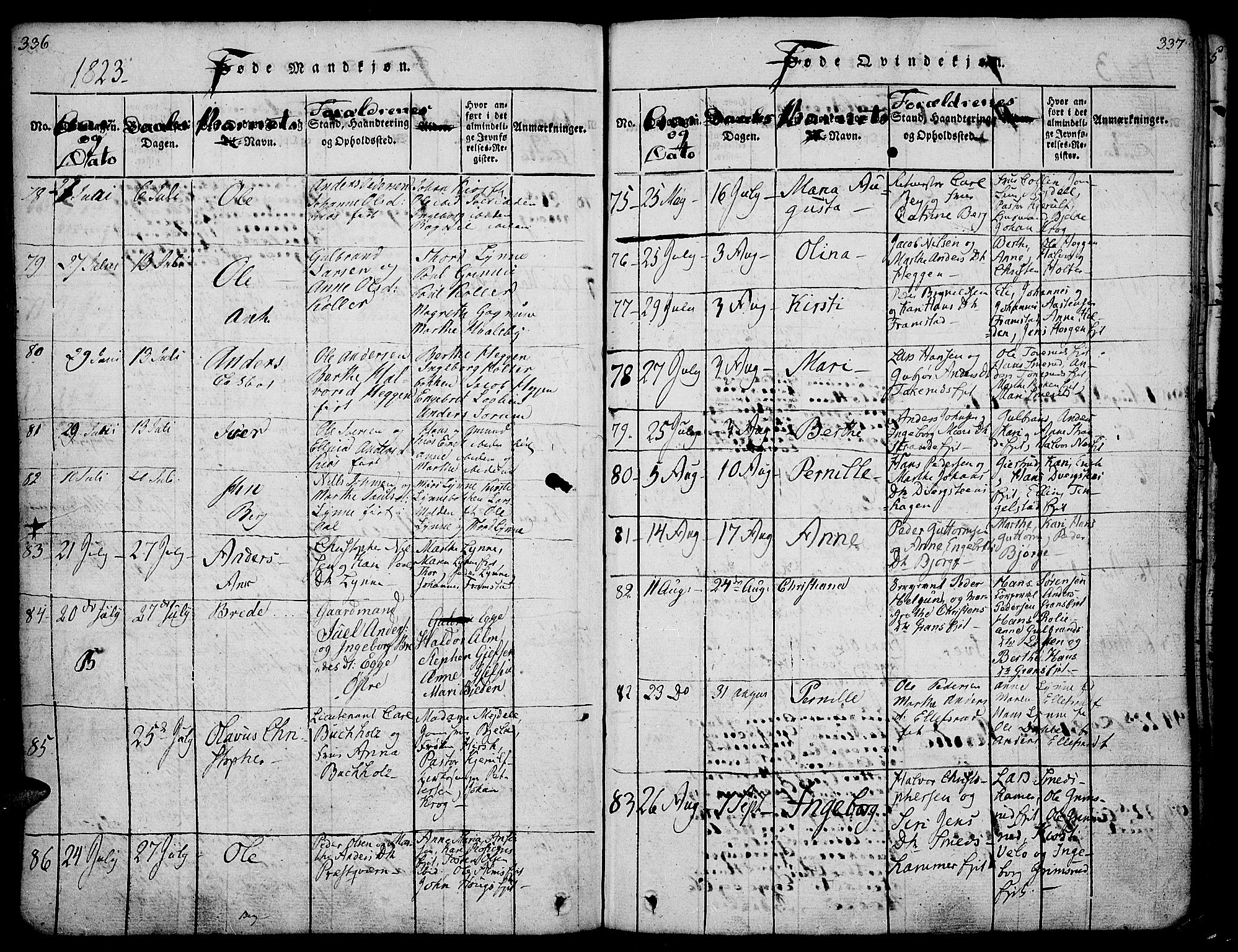 Gran prestekontor, AV/SAH-PREST-112/H/Ha/Haa/L0009: Parish register (official) no. 9, 1815-1824, p. 336-337