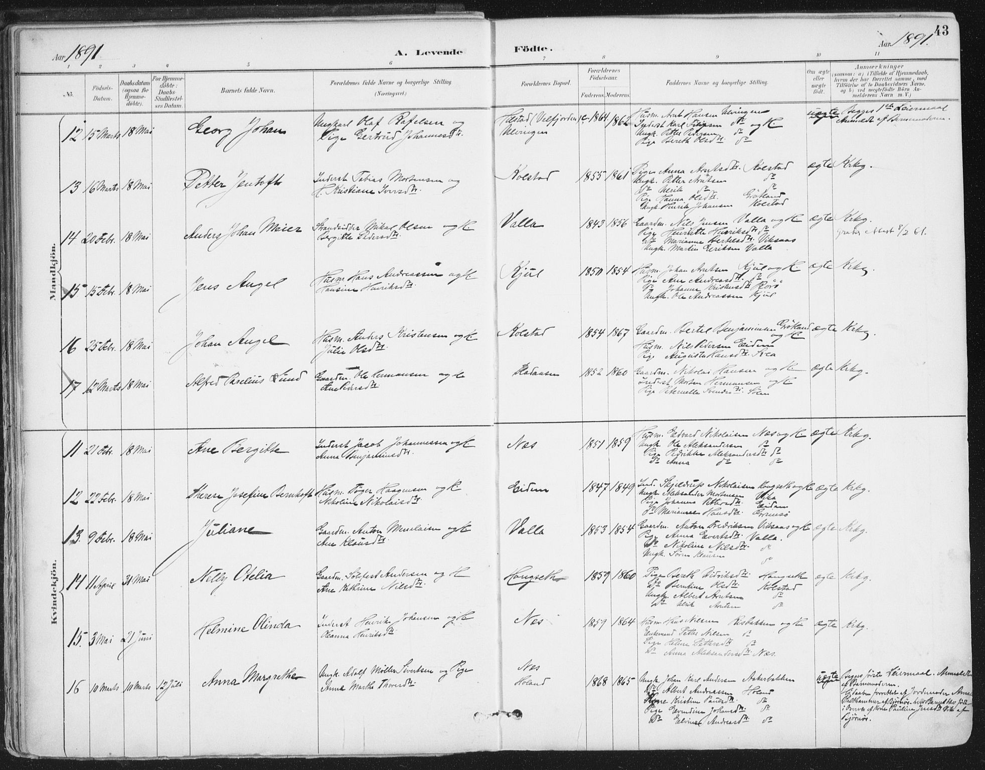 Ministerialprotokoller, klokkerbøker og fødselsregistre - Nordland, AV/SAT-A-1459/816/L0244: Parish register (official) no. 816A10, 1886-1903, p. 43