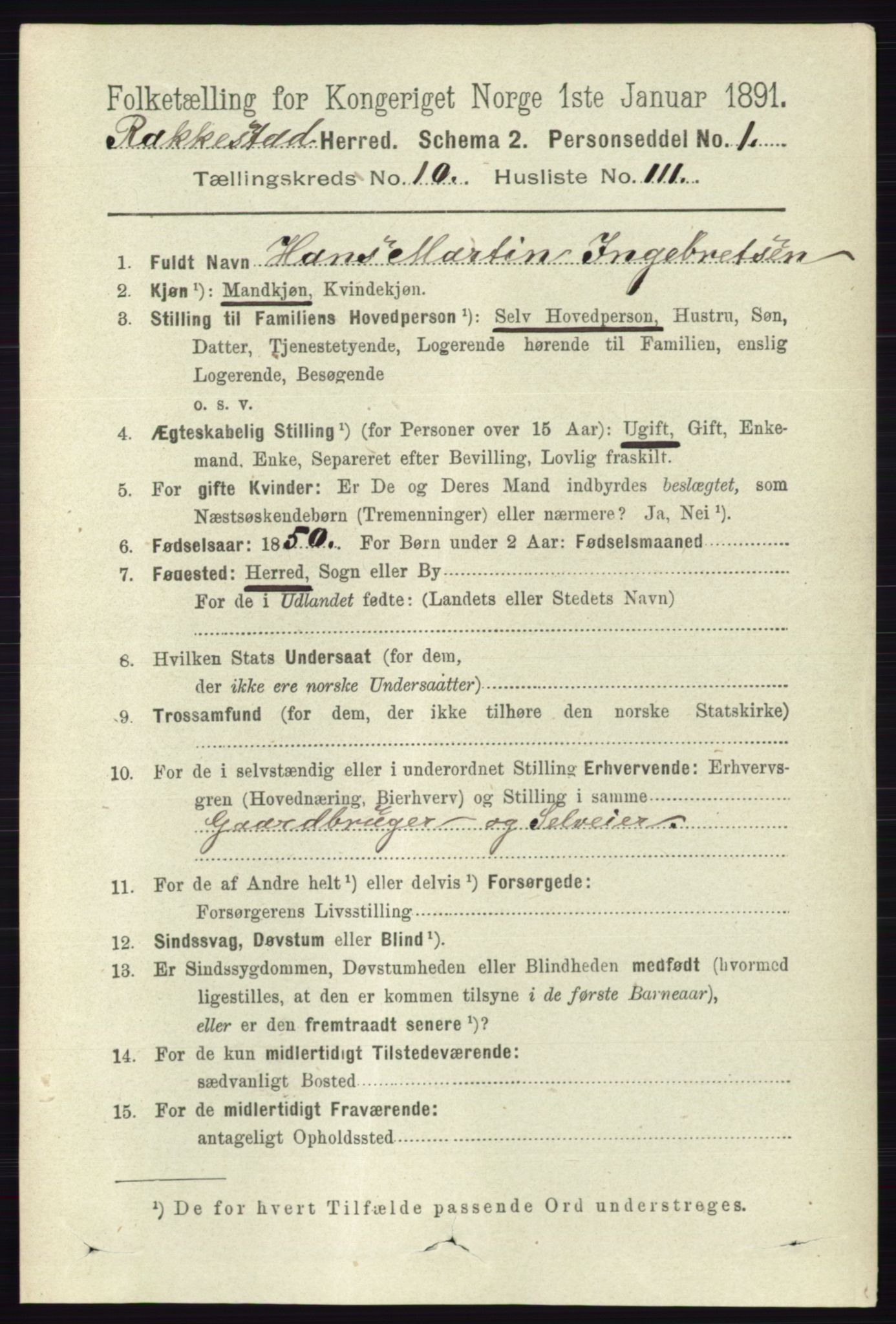 RA, 1891 census for 0128 Rakkestad, 1891, p. 5071