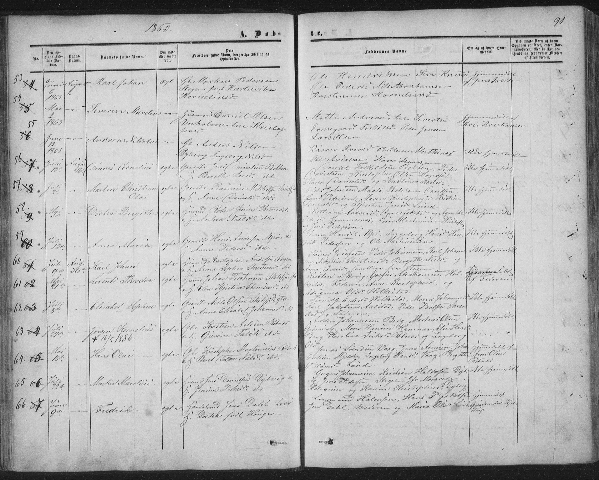 Ministerialprotokoller, klokkerbøker og fødselsregistre - Nordland, AV/SAT-A-1459/855/L0800: Parish register (official) no. 855A08, 1852-1864, p. 91