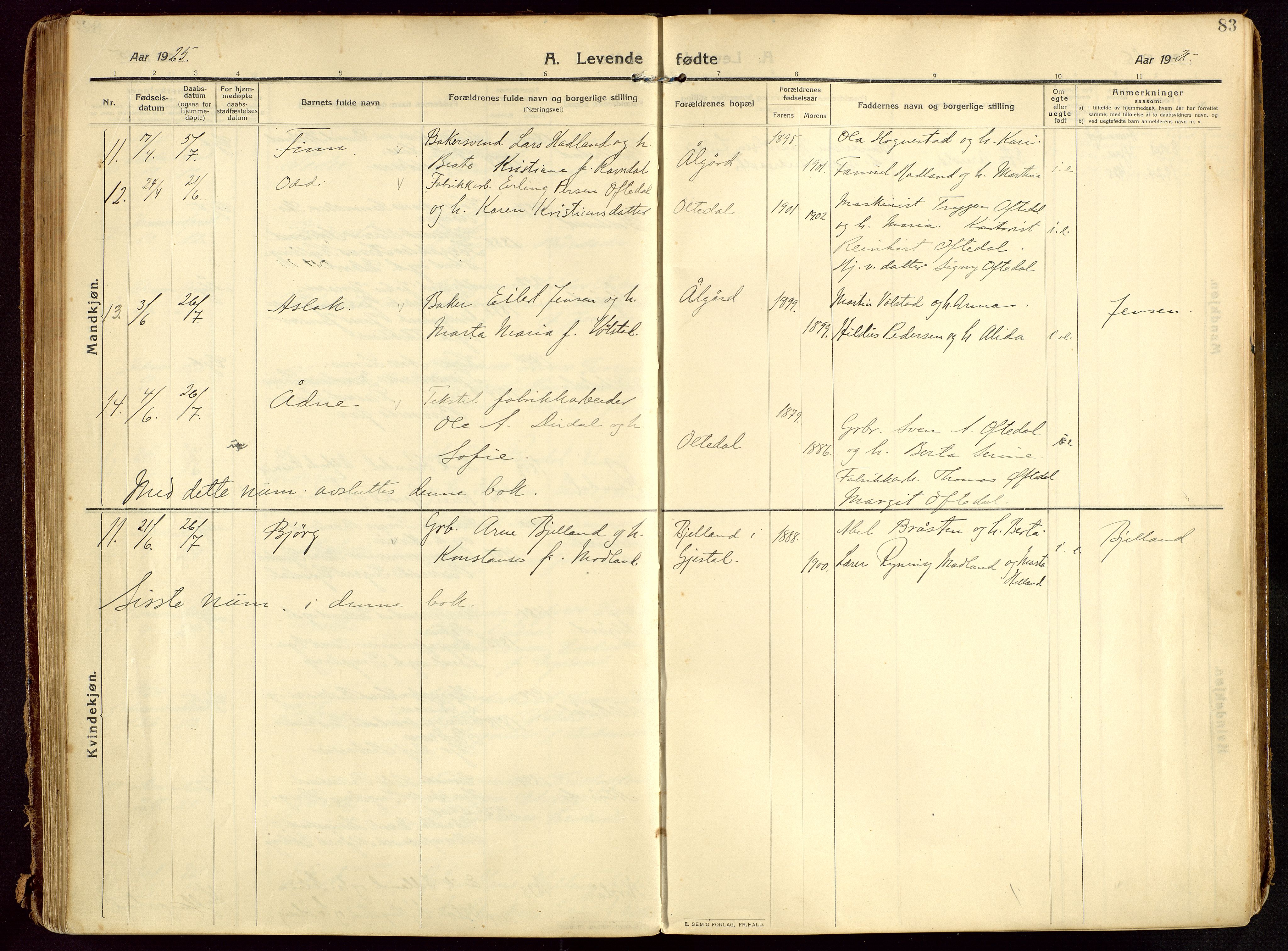 Lye sokneprestkontor, AV/SAST-A-101794/002/B/L0001: Parish register (official) no. A 13, 1910-1925, p. 83