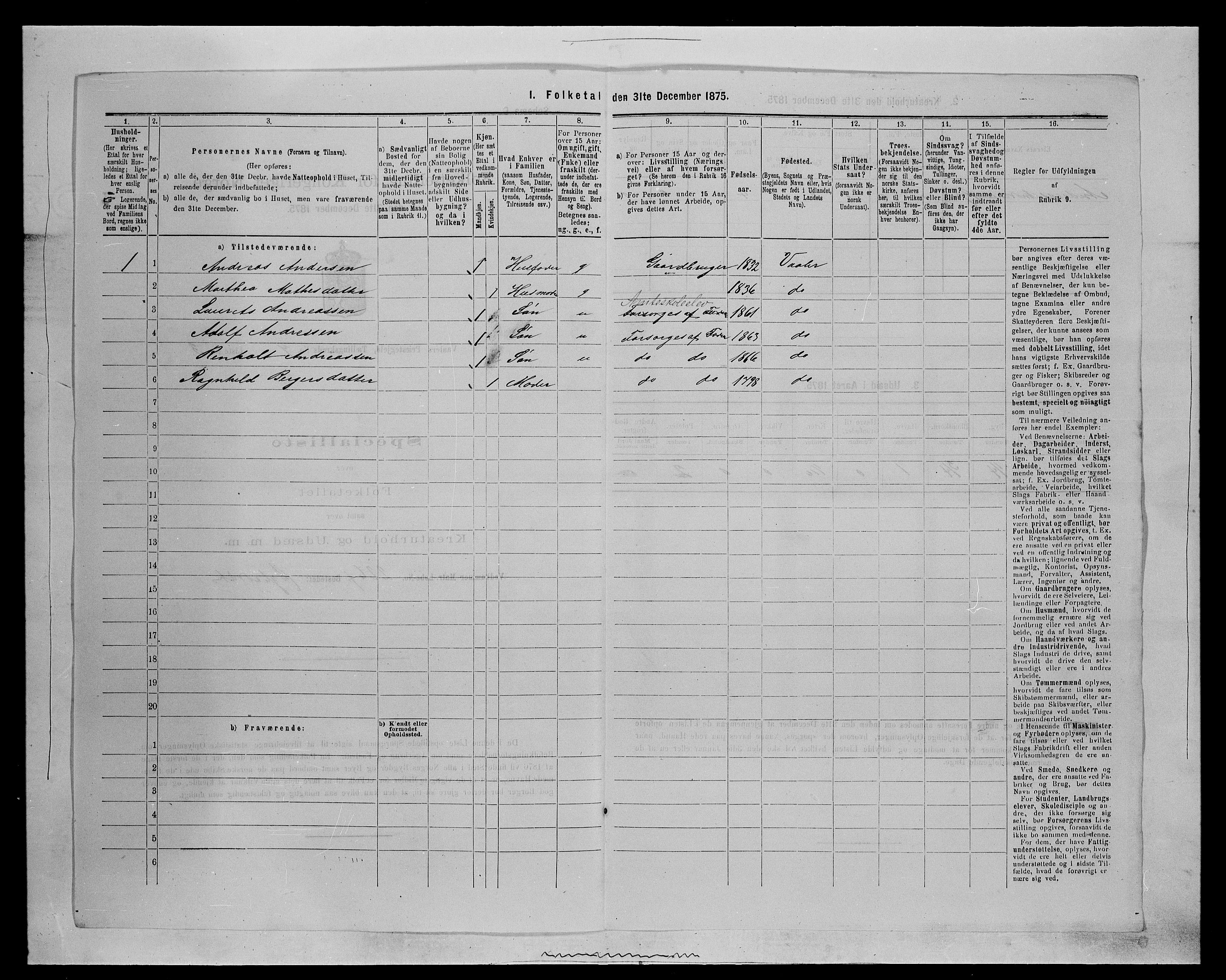 SAH, 1875 census for 0426P Våler parish (Hedmark), 1875, p. 885