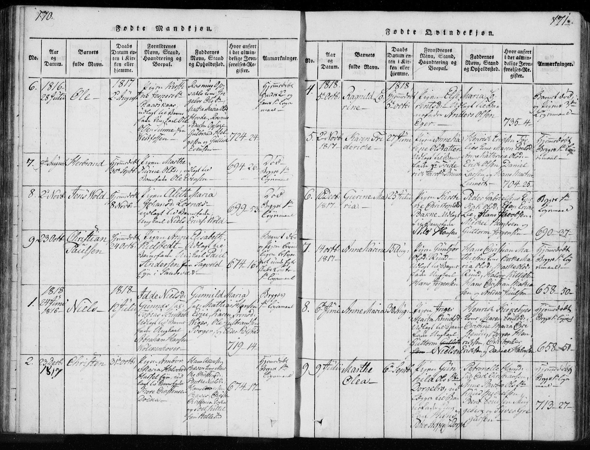 Kongsberg kirkebøker, AV/SAKO-A-22/F/Fa/L0008: Parish register (official) no. I 8, 1816-1839, p. 170-171