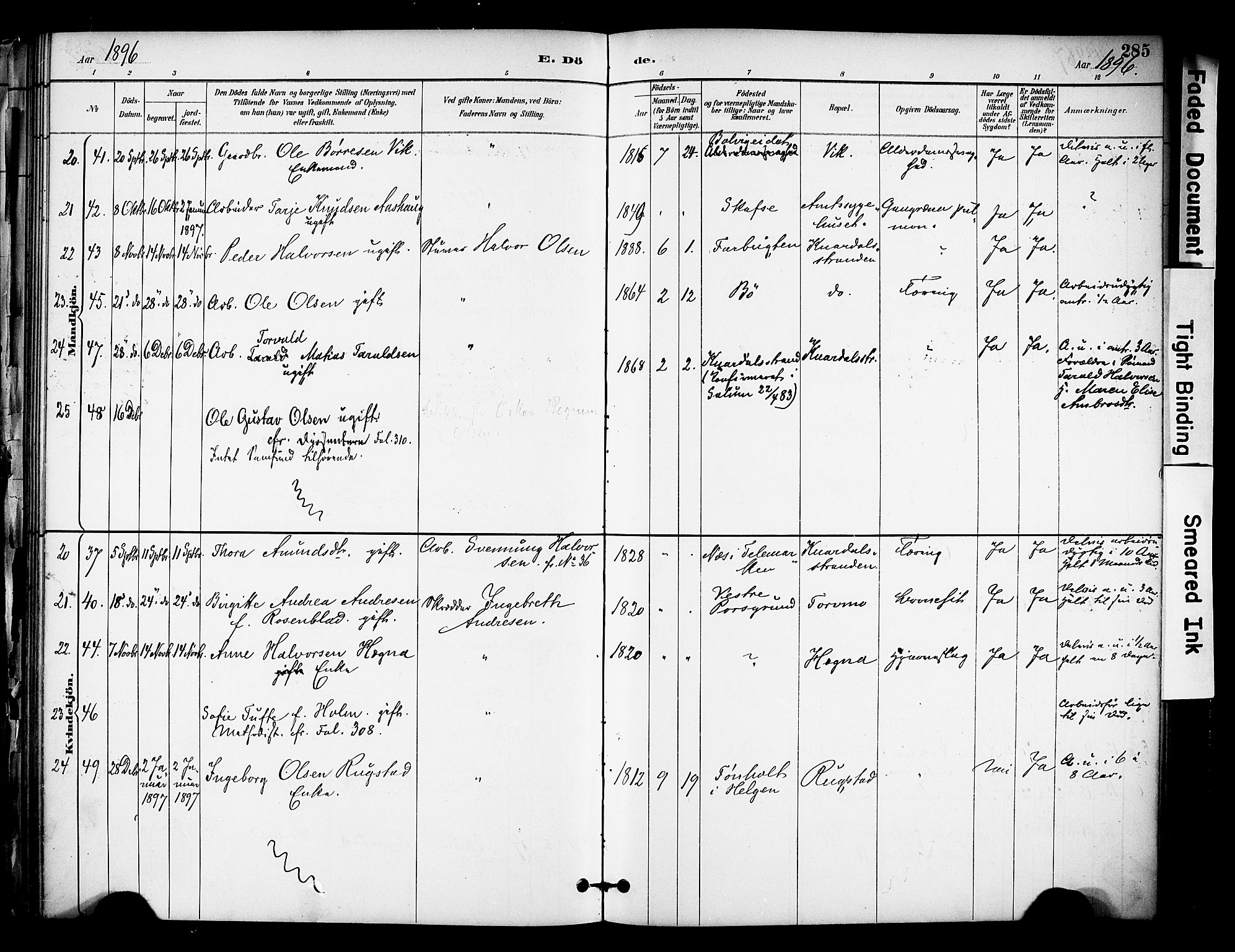 Solum kirkebøker, SAKO/A-306/F/Fa/L0010: Parish register (official) no. I 10, 1888-1898, p. 285