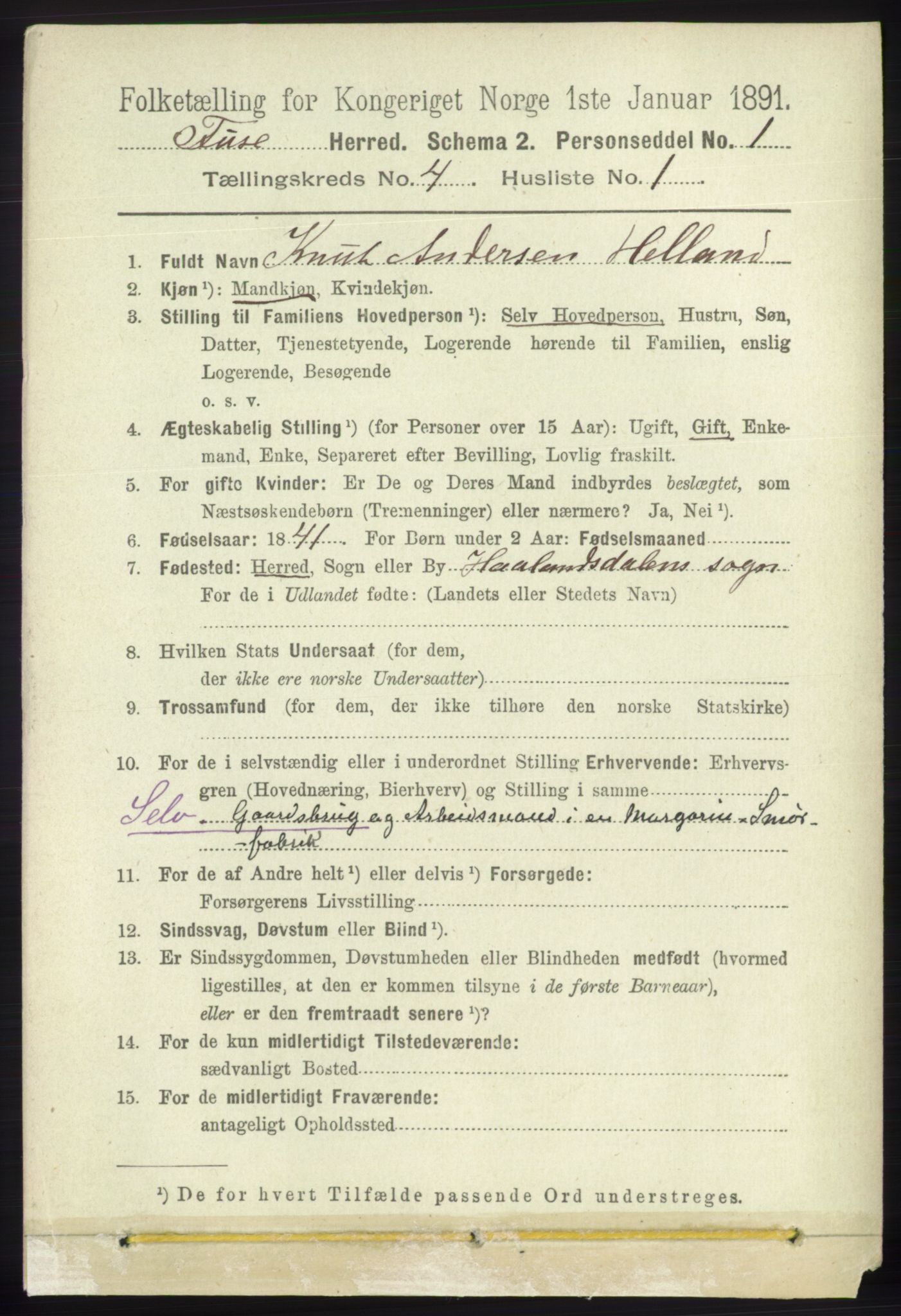 RA, 1891 census for 1241 Fusa, 1891, p. 704