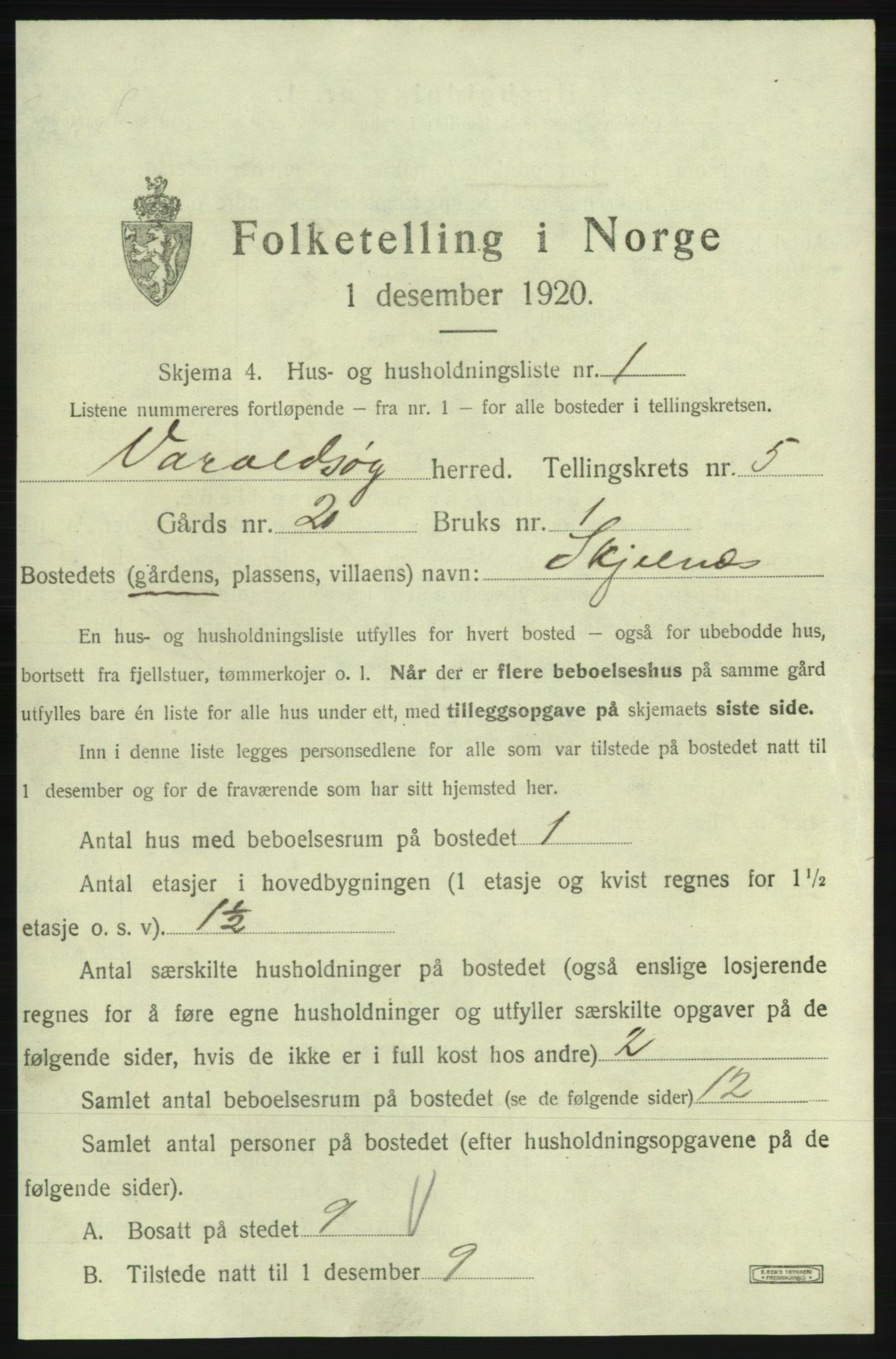 SAB, 1920 census for Varaldsøy, 1920, p. 413