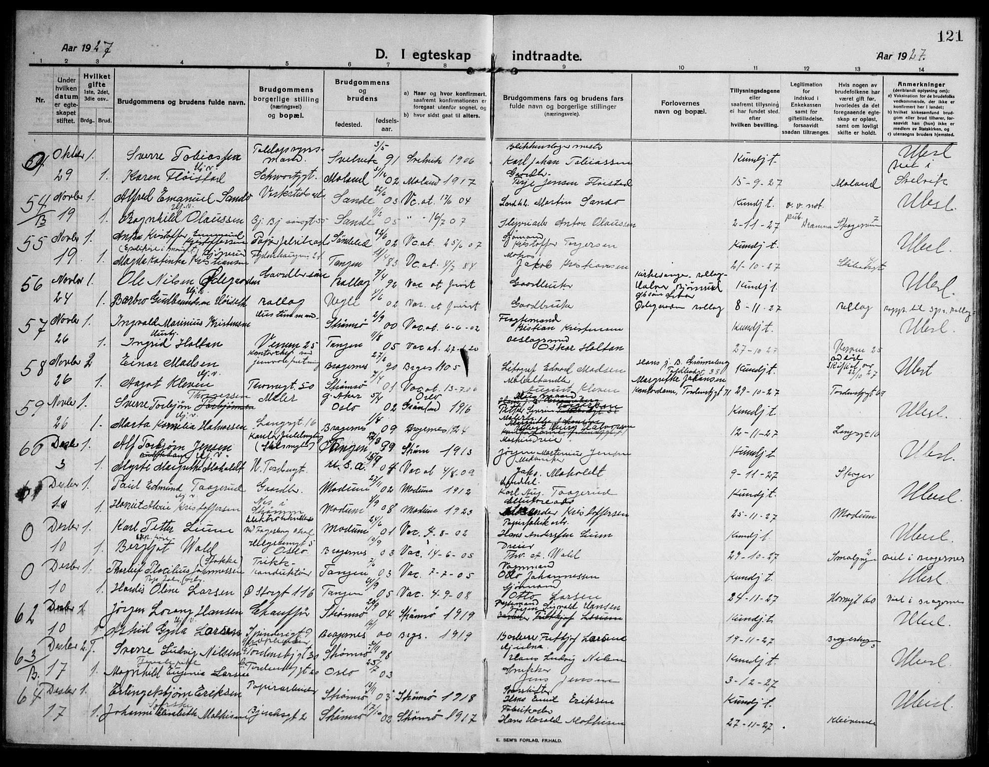 Strømsø kirkebøker, AV/SAKO-A-246/F/Fa/L0027: Parish register (official) no. I 28, 1912-1931, p. 121