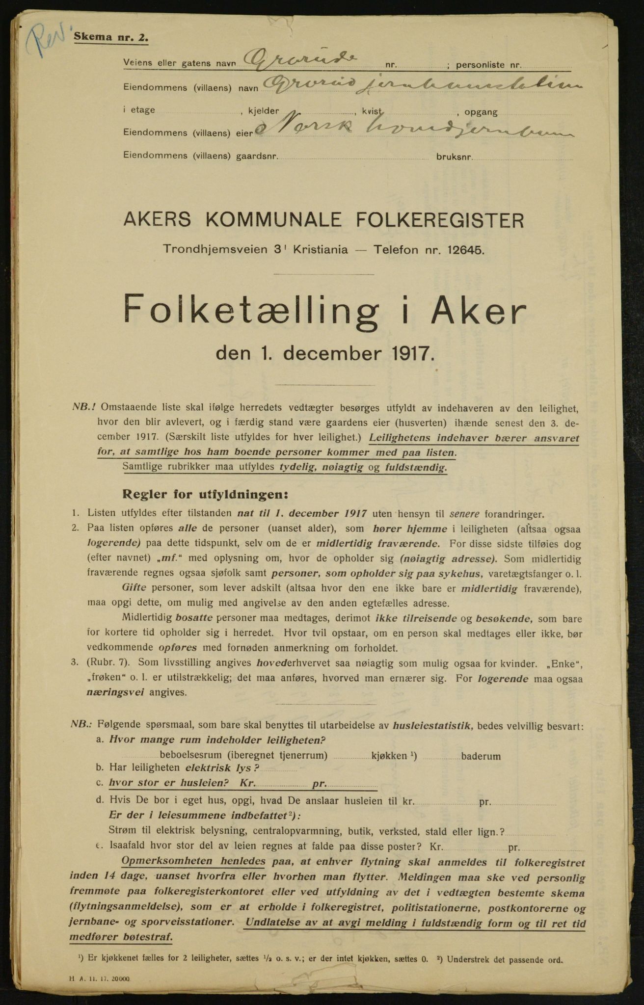 OBA, Municipal Census 1917 for Aker, 1917, p. 29531