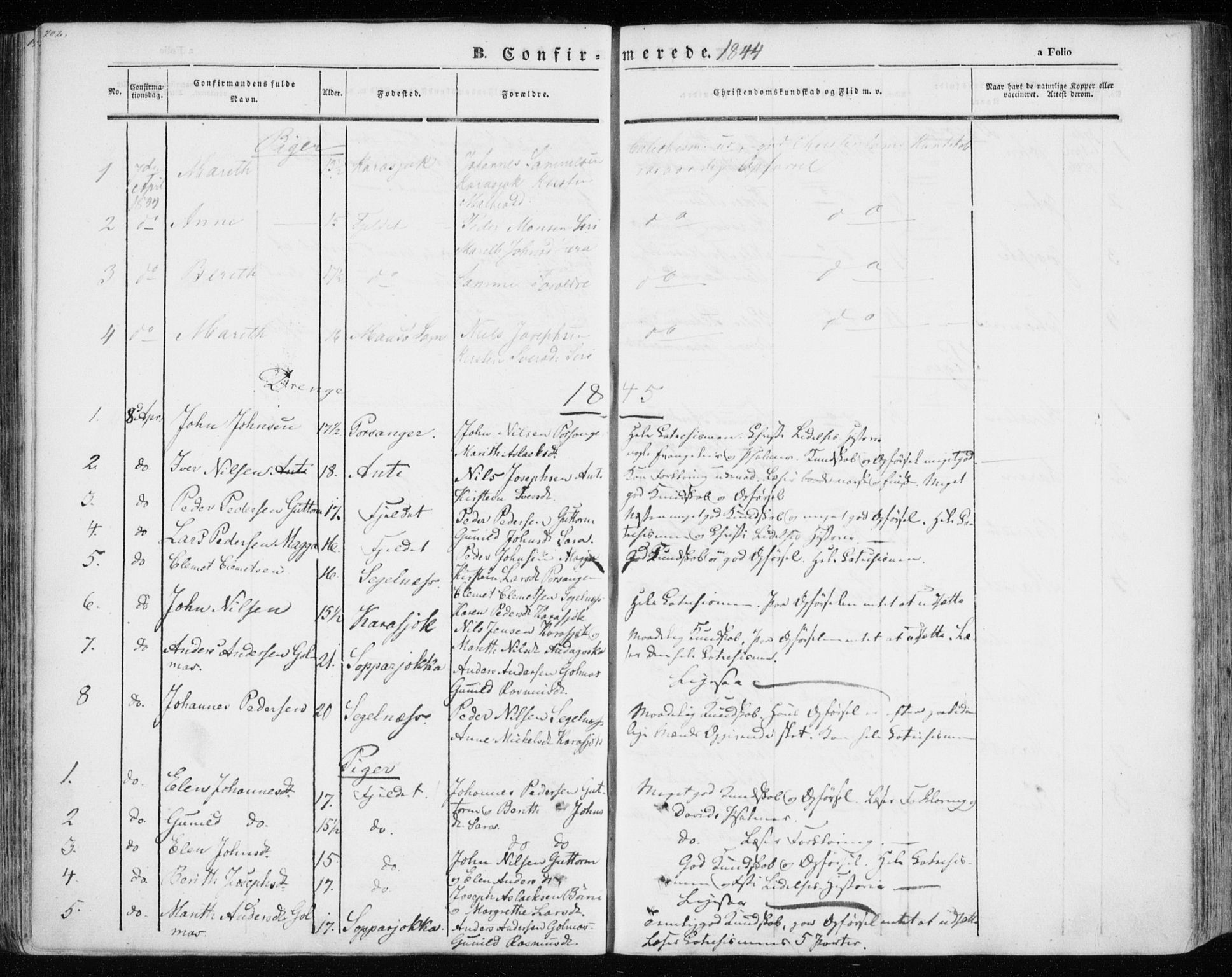 Kistrand/Porsanger sokneprestembete, SATØ/S-1351/H/Ha/L0012.kirke: Parish register (official) no. 12, 1843-1871, p. 202-203