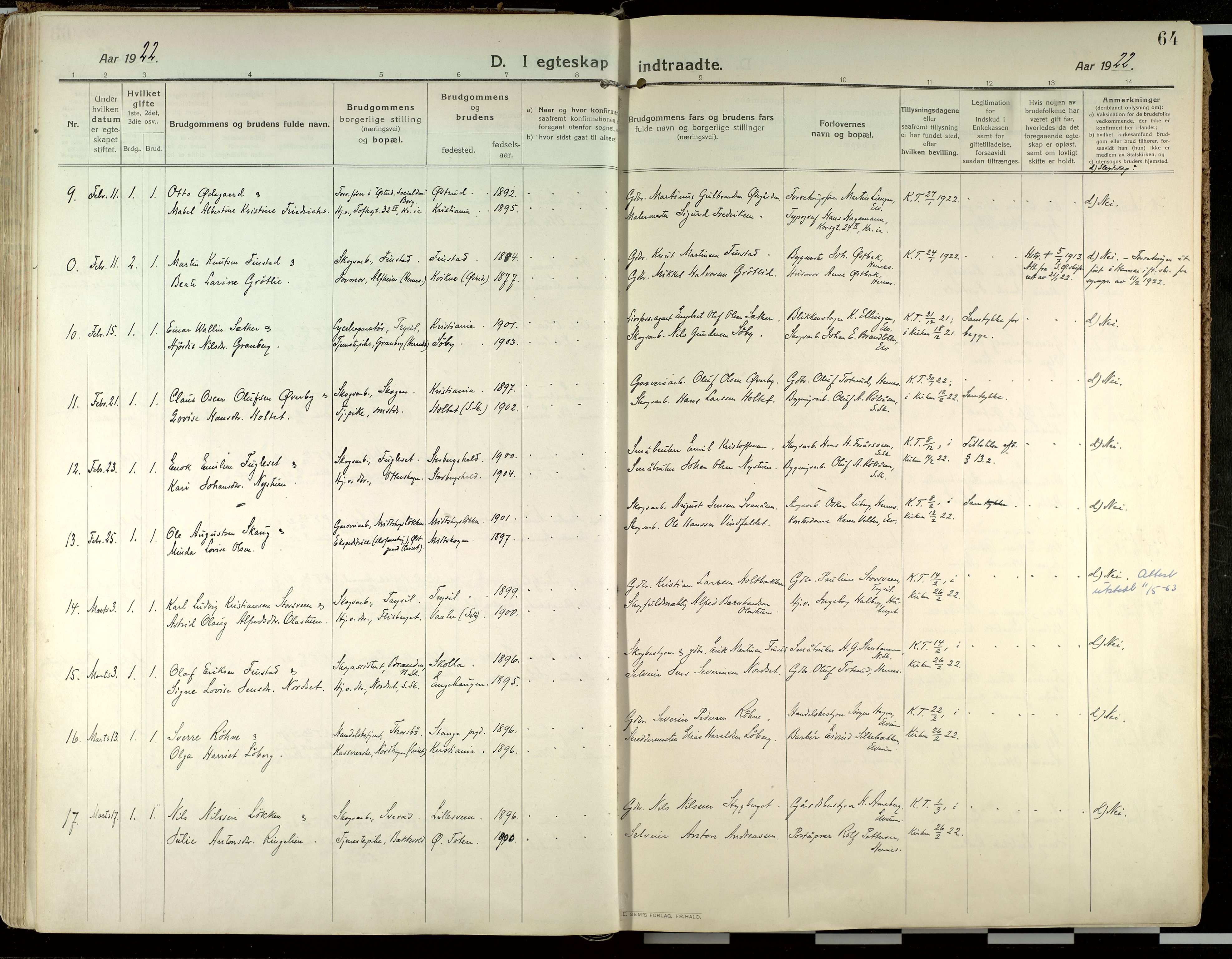 Elverum prestekontor, AV/SAH-PREST-044/H/Ha/Haa/L0021: Parish register (official) no. 21, 1913-1928, p. 64