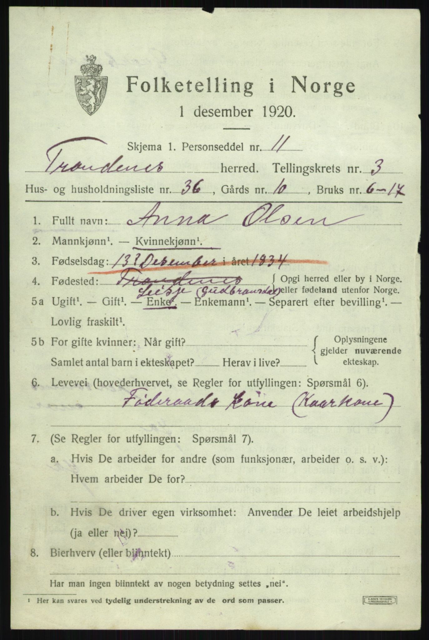 SATØ, 1920 census for Trondenes, 1920, p. 4845