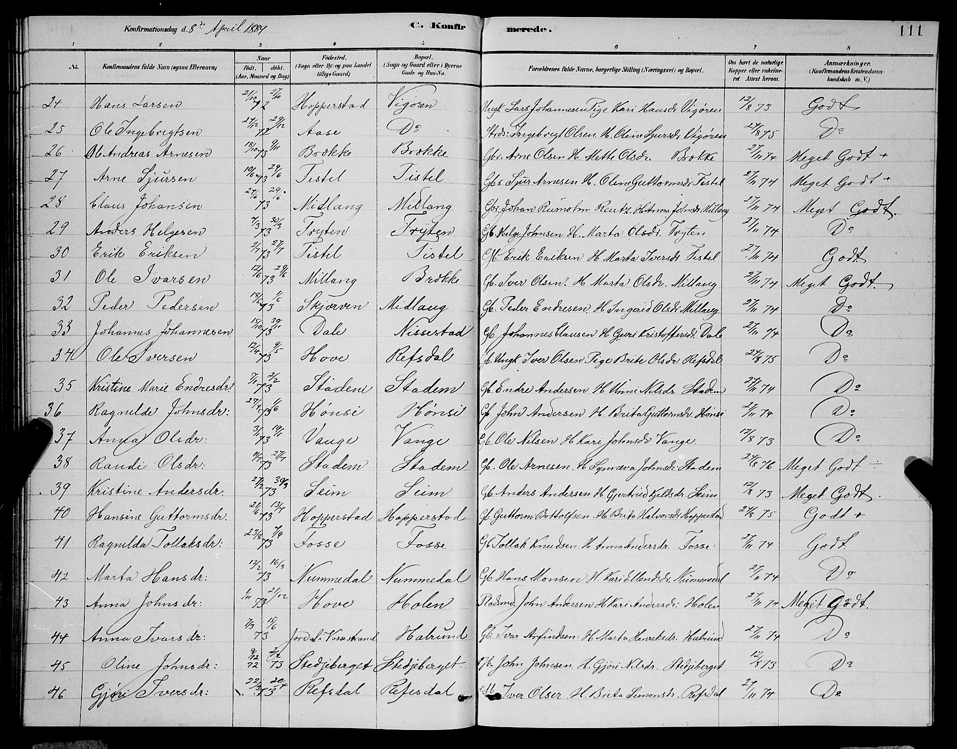 Vik sokneprestembete, SAB/A-81501: Parish register (copy) no. A 3, 1878-1894, p. 111