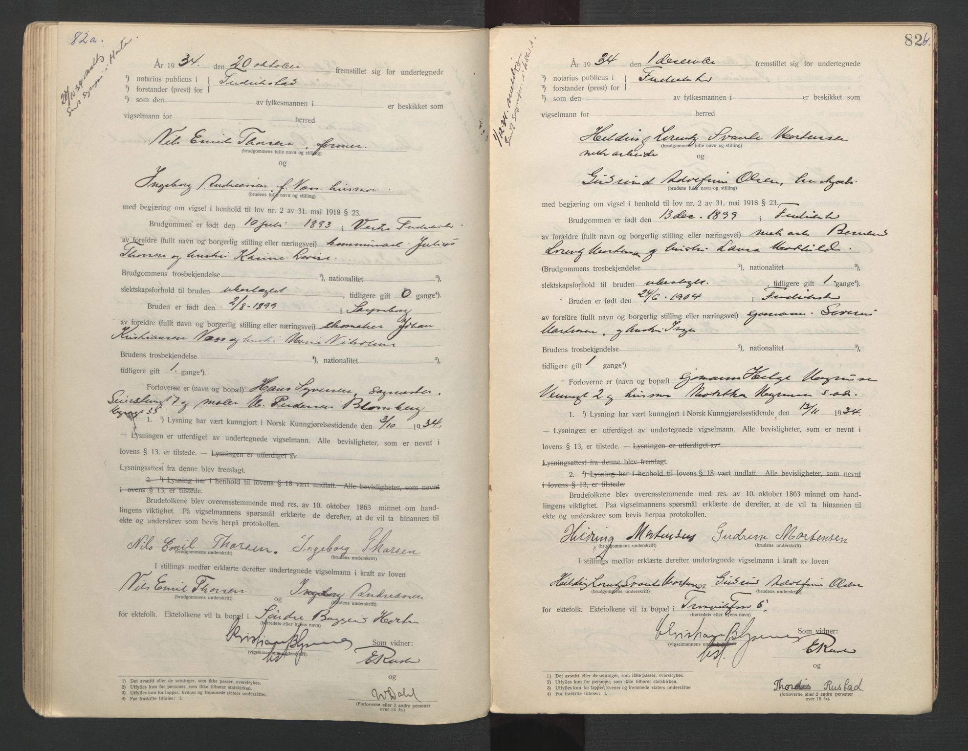 Fredrikstad byfogd, AV/SAO-A-10473a/L/Lc/L0001: Vigselsbok, 1920-1937, p. 82