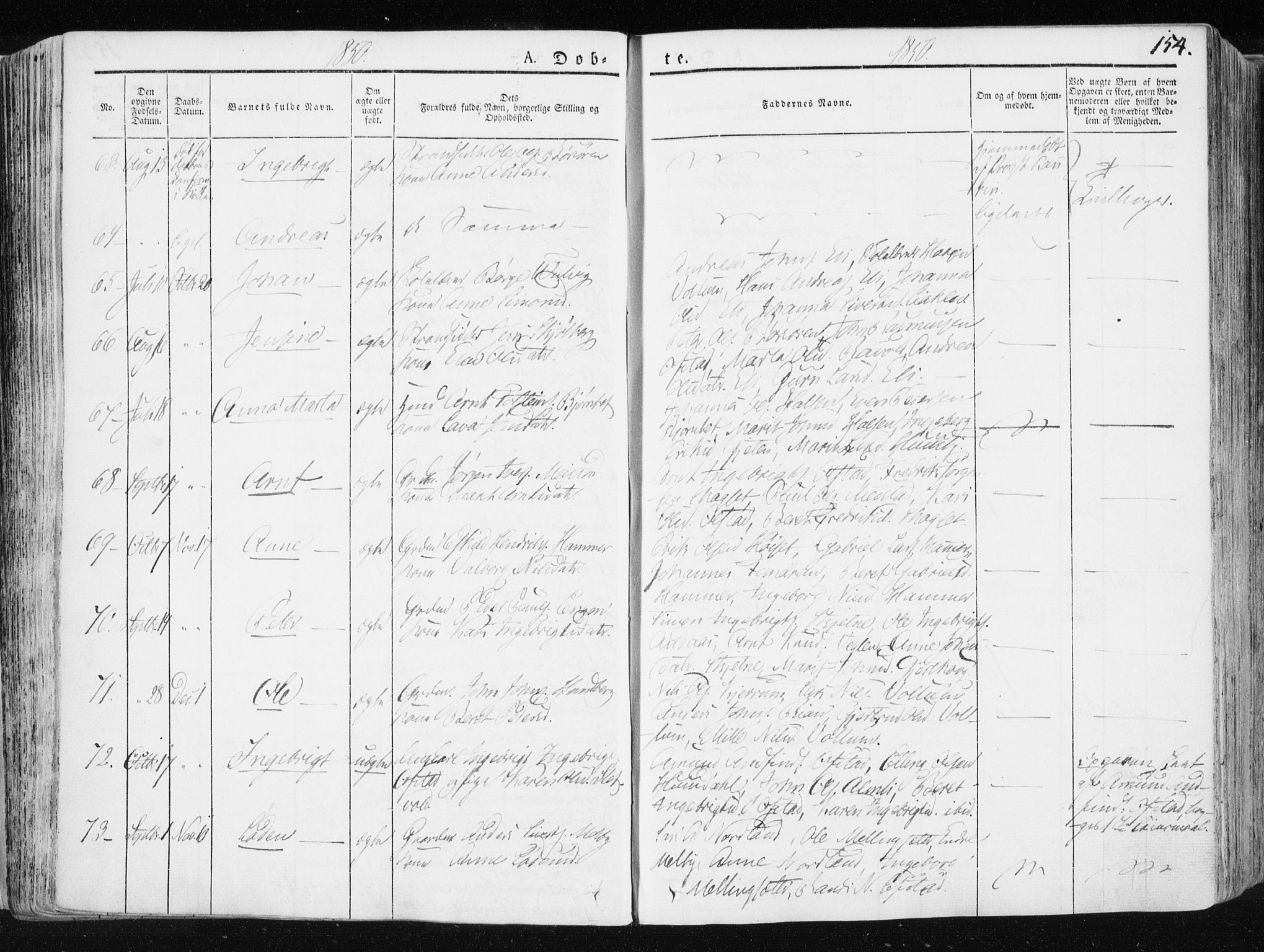 Ministerialprotokoller, klokkerbøker og fødselsregistre - Sør-Trøndelag, SAT/A-1456/665/L0771: Parish register (official) no. 665A06, 1830-1856, p. 154