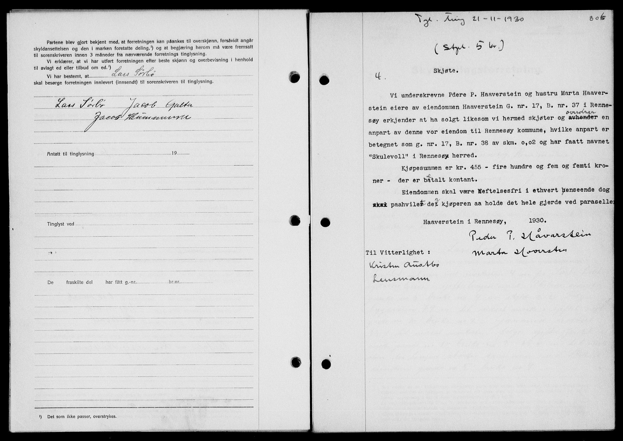 Ryfylke tingrett, SAST/A-100055/001/II/IIB/L0061: Mortgage book no. 40, 1930-1931, Deed date: 21.11.1930