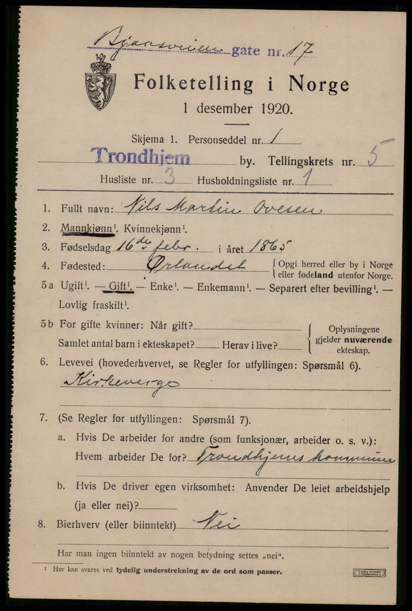 SAT, 1920 census for Trondheim, 1920, p. 38440