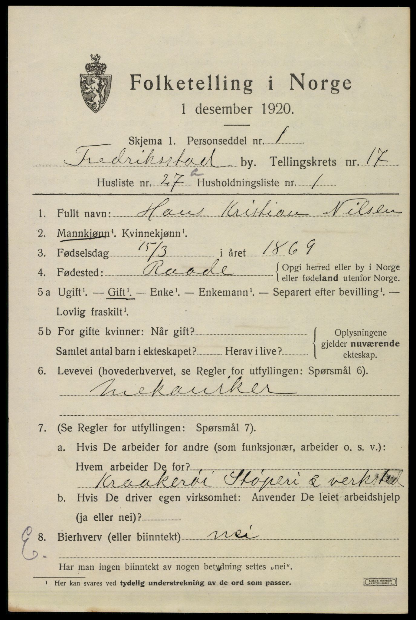 SAO, 1920 census for Fredrikstad, 1920, p. 39255