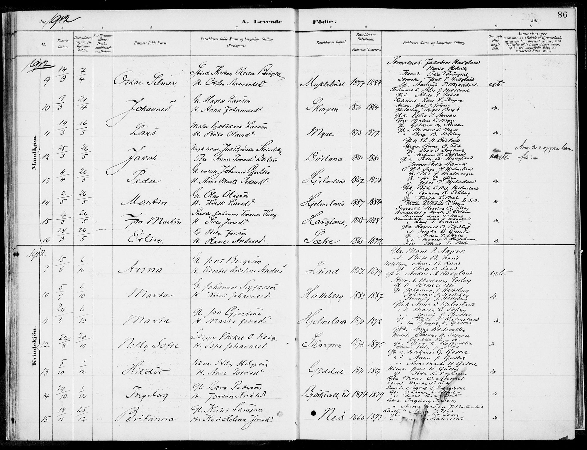 Kvinnherad sokneprestembete, SAB/A-76401/H/Haa: Parish register (official) no. B  1, 1887-1921, p. 86